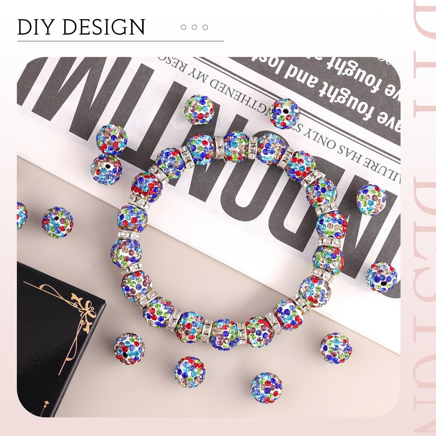 150pcs 10mm Rhinestone Beads for Jewelry Making, White Mixed Shiny Round Shamballa Disco Beads Bulk, Sparkle Crystal Clay Christmas for Bracelet Baseball Necklace Earring Crafting and DIY