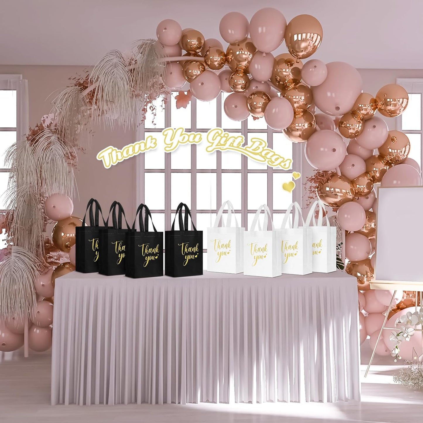 Sweetude 30 Pcs Thank You Gift Bags with Handles Bulk Reusable Goodie Bag Non Woven Foldable Handbag for Graduation Wedding Bridesmaid Gifts(10 x 8 x 4 Inch,Black, White)