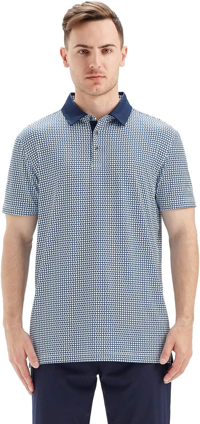 Golf Shirts for Men Dry Fit Short Sleeve Print Performance Moisture Wicking Polo Shirt