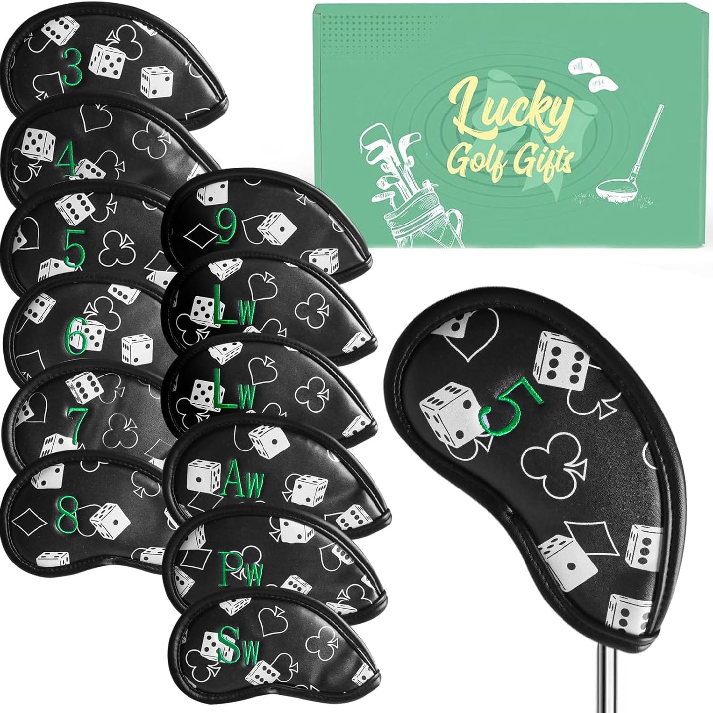 Golf Club Covers Iron Value 12 Pack Stylish Synthetic Leather Headcover, Embroidery Numbers Head Covers Universal Protector Fit Main Iron Wedge Clubs, Accessories Travel for Men Women