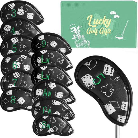 Golf Club Covers Iron Value 12 Pack Stylish Synthetic Leather Headcover, Embroidery Numbers Head Covers Universal Protector Fit Main Iron Wedge Clubs, Accessories Travel for Men Women