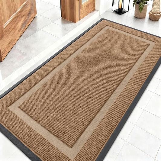 OLANLY Front Door Mat Indoor Outdoor Entrance, Waterproof All-Season, All-Weather Doormat, Sturdy Natural Rubber, Fade Resistant, Low Profile, Easy Clean Patio Porch Entryway Mat, 47x23, Light Borwn