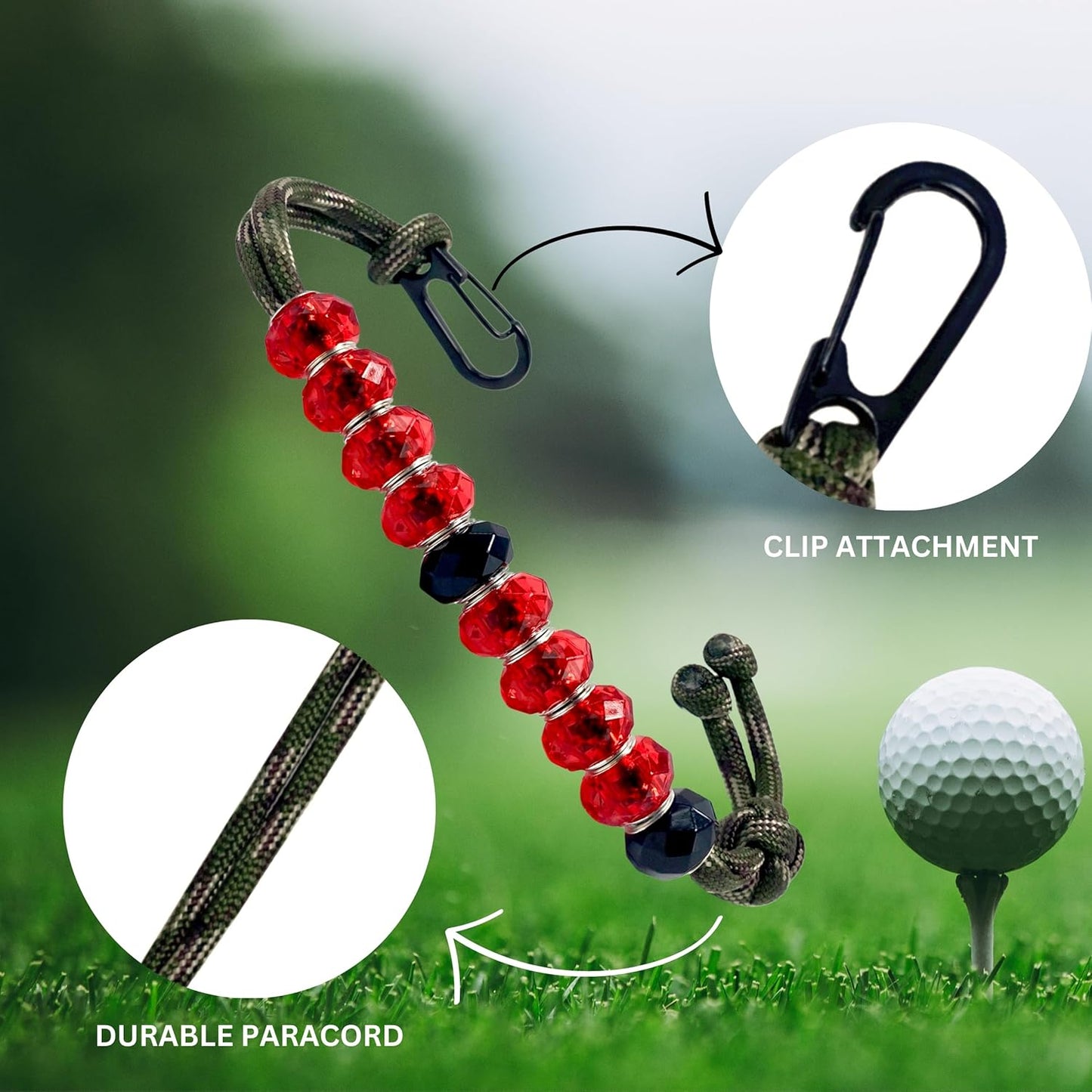 LAMIBEE Golf Beads Count Stroke Score Counter, Durable 550 lbs Paracord String with 10 Beads, Easy Scorekeeping, Hand-Braided with Clip