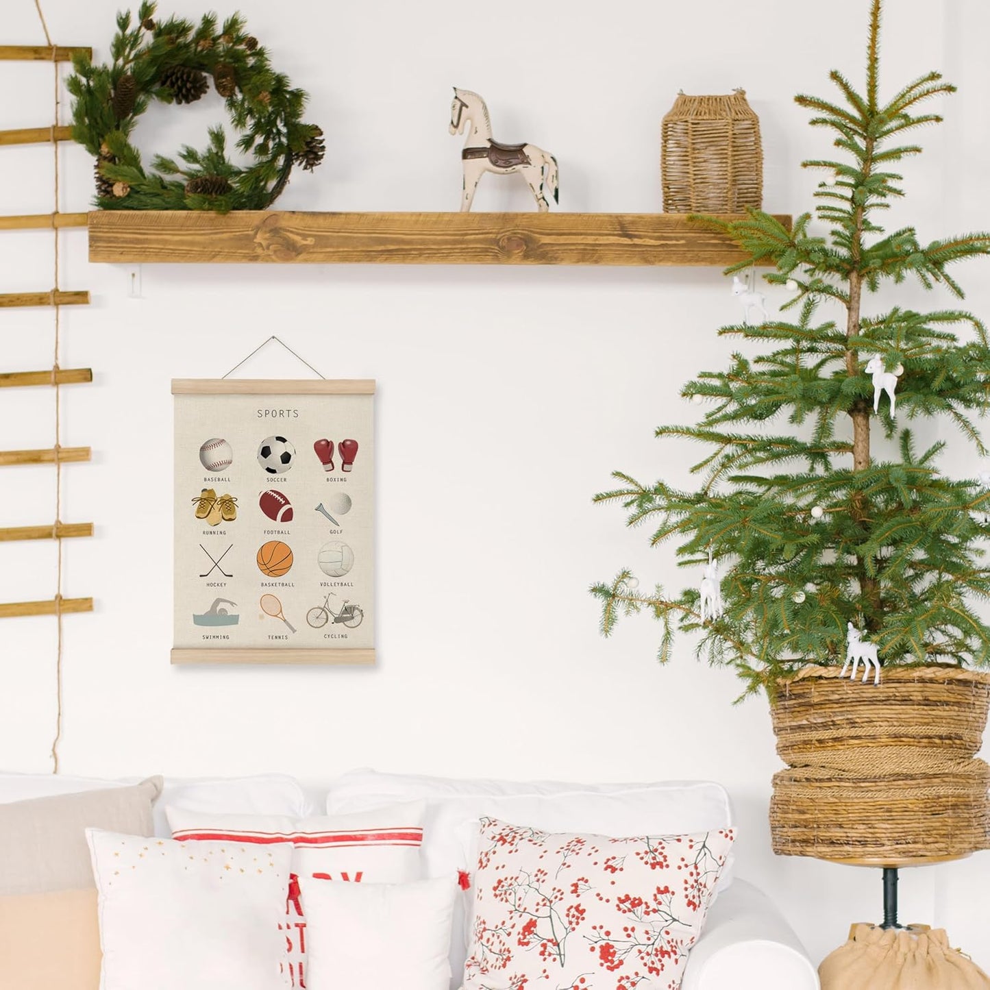 MAQIKA Sports Poster Framed with Wood Hanger,Sports Wall Art，Sports Soccer Football Wall Decor,Sports Baseball Basketball Canvas Wall Art Paints Sports Posters for Man Cave Kids Boys Room 12x16 Inch