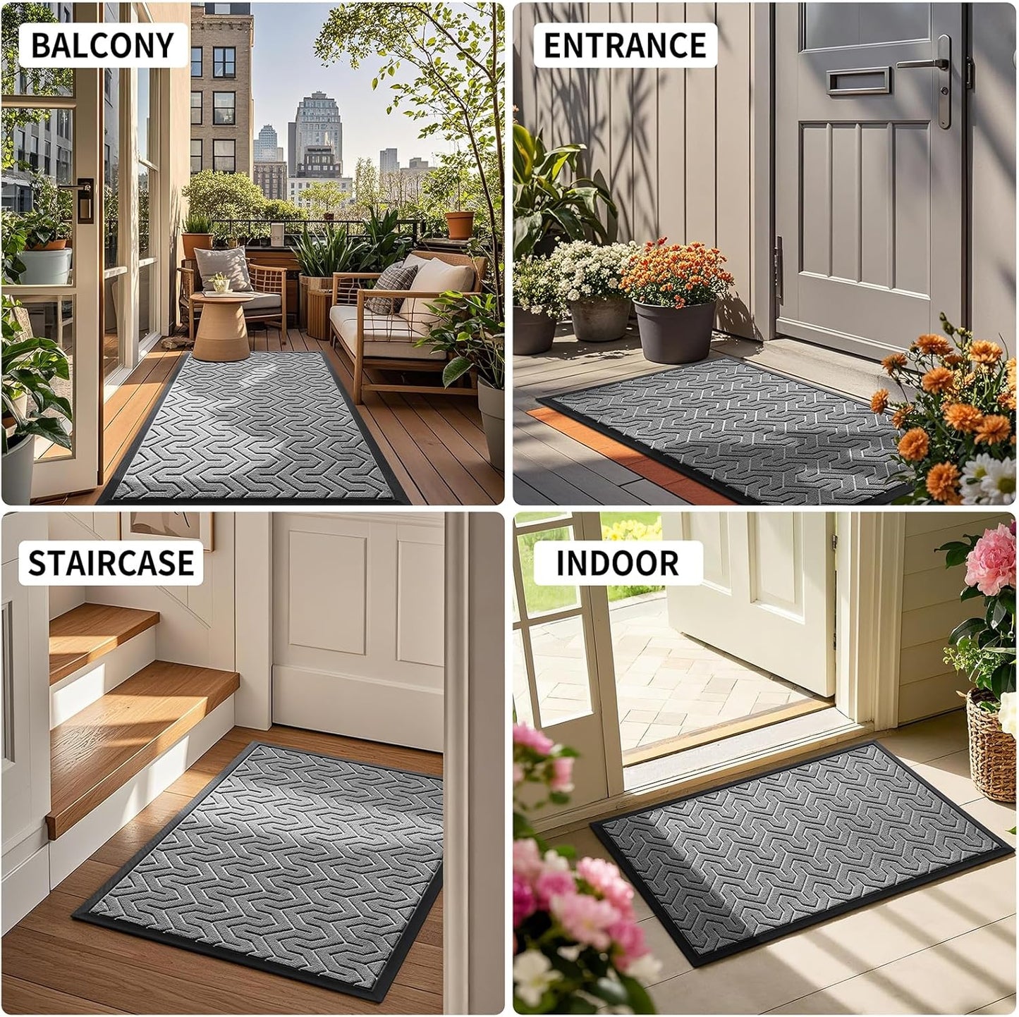 Yimobra Large Door Mat Outside Entrance 47x32, Waterproof Heavy Duty Outdoor Mats for Front Door, Non Slip Rubber Entry Mat for Garage Patio Indoor, Easy Clean, Grey