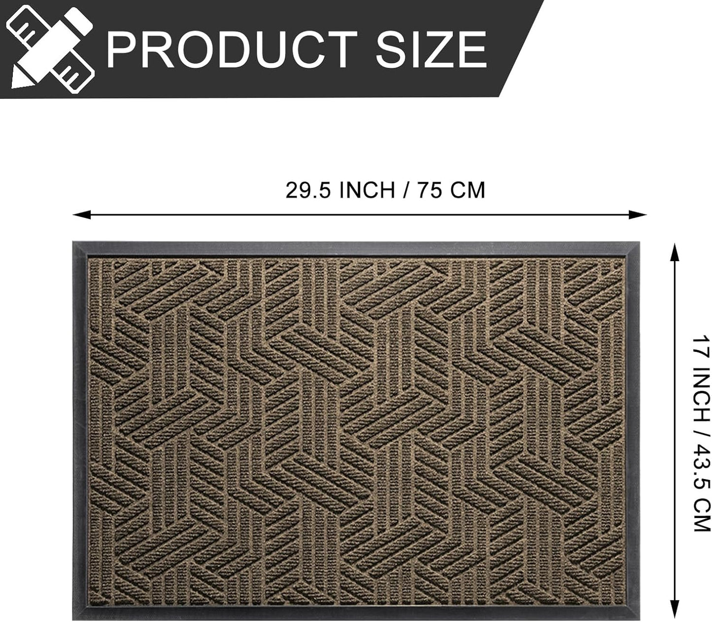 Front Door Mat 29.5"x17" Indoors Outdoors Welcome Mats, Waterproof Non-Slip Rubber Backing Heavy Duty Doormat Outside Entrance, Low Profile Entryway Rugs Floor Mat for Patio, Pattern B Brown