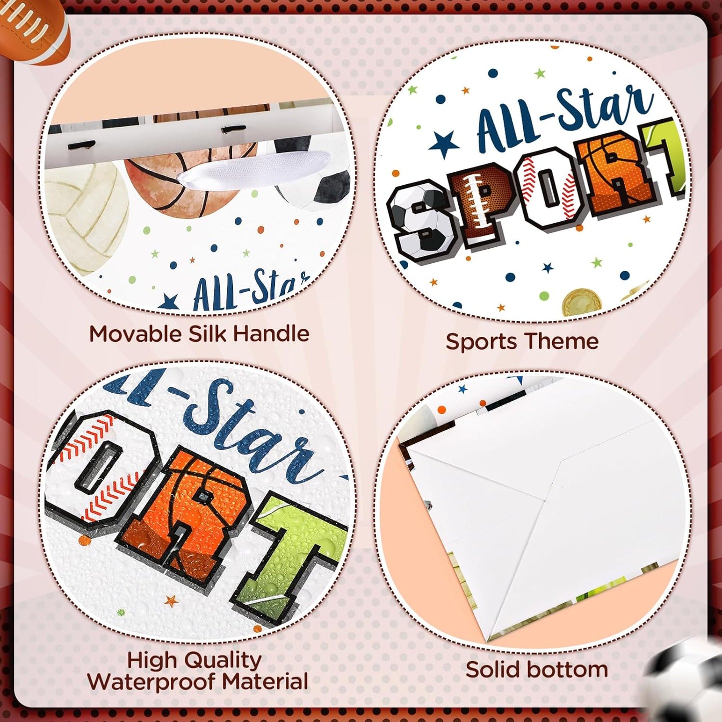 Sports Party Gift Bag, Sports Ball Gift Wrap Bag with Tissue Paper Card Decorations for Kids Men Soccer Tennis Football Baseball Team Birthday Party Favor Goodie Gifts Treat Wrapping Bag Supplies