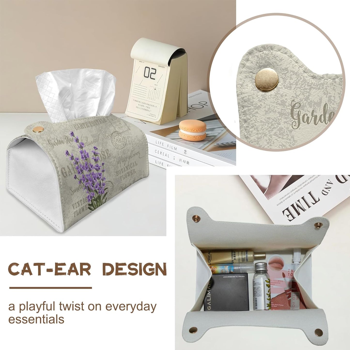 Vintage Lavender Flowers Tissue Box Cover Holder – Rectangular Tissue Organizer, Decorative Napkin Box Case for Home, Office & Car