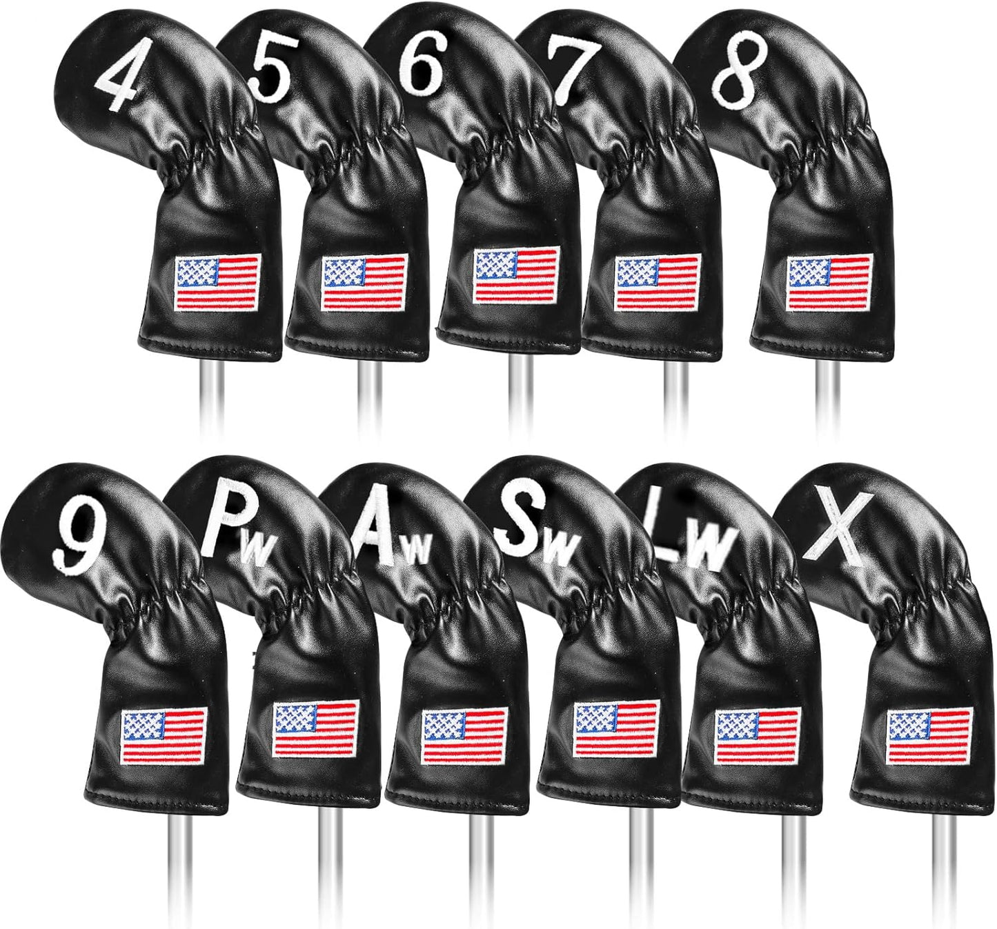 Golf Iron Covers Set US Flag Leather for Irons Value 11 Pack, Long Neck Protector Number Headcover, Universal Head Cover Fit Main Iron Clubs for Men Women Golfer