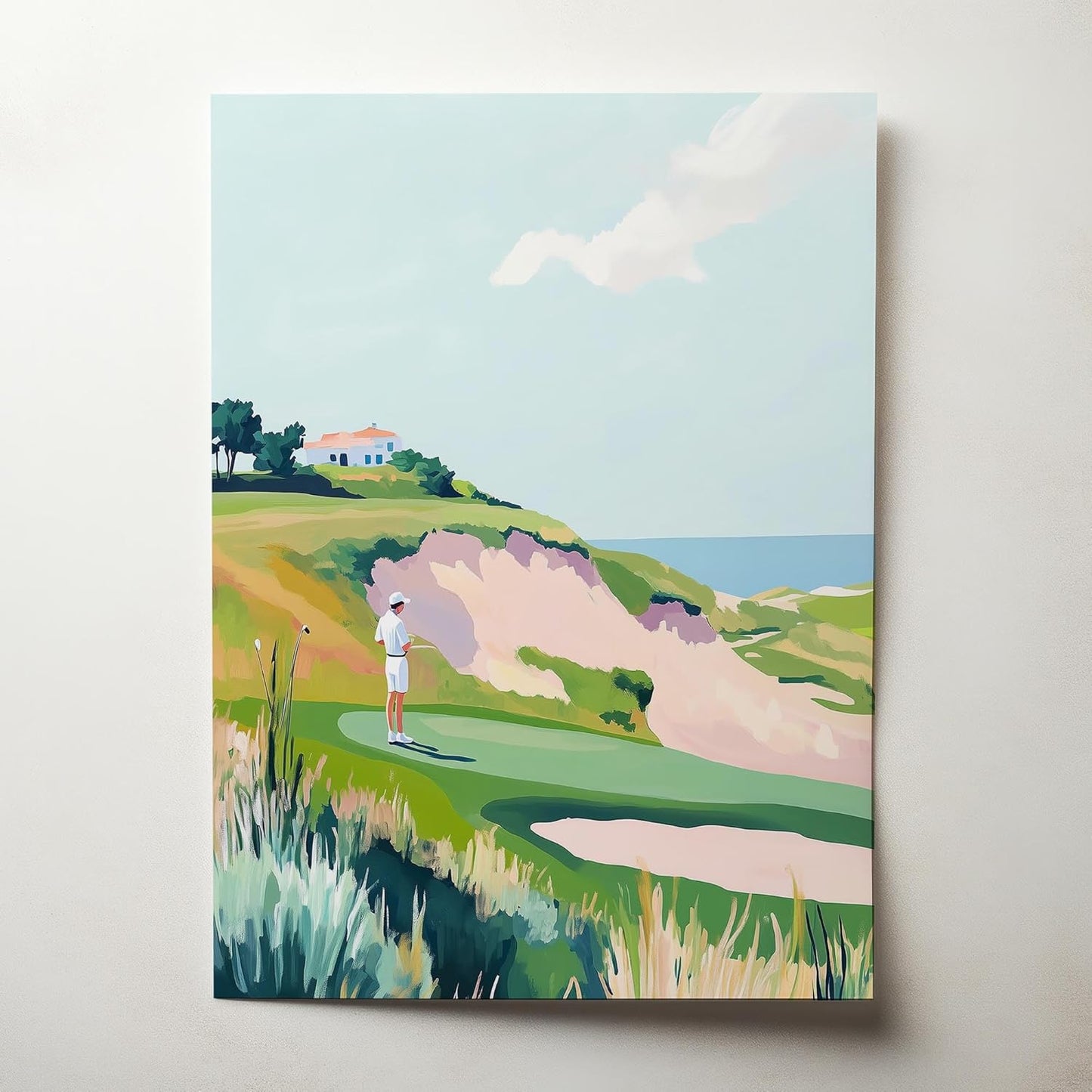Golf Course Floral Pastel Art Print Posters - Premium Giclee Fine Art Prints - Golf Course Home Decor Posters, Golfer Art Prints for Home and Office Decor - Vintage Aesthetic, Ready to Frame