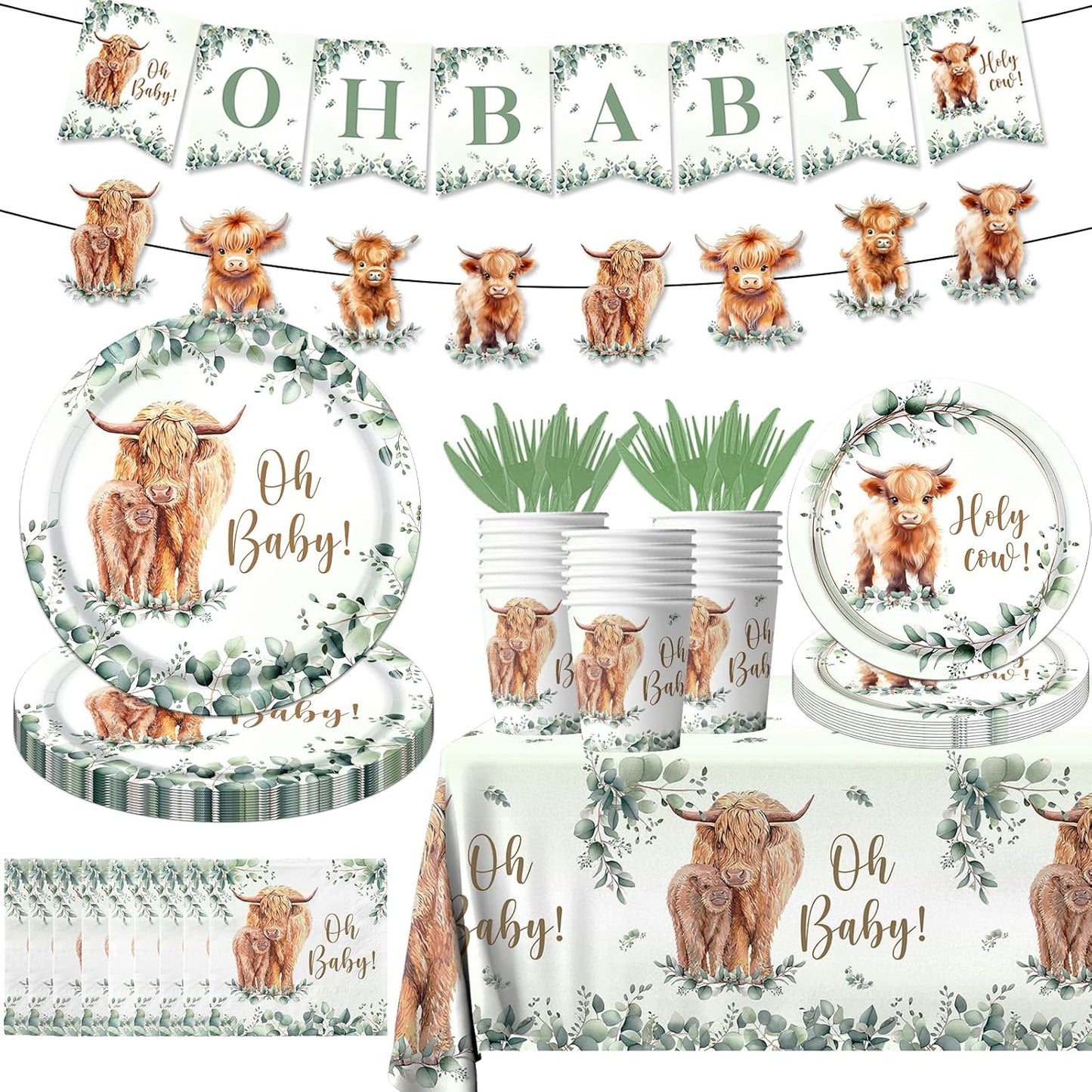 Highland Cow Birthday Decorations - 142Pcs Highland Cow Tableware Cow Plates and Napkins Western Theme Party Decorations for Birthday Baby Shower,Highland Cow Party Favors