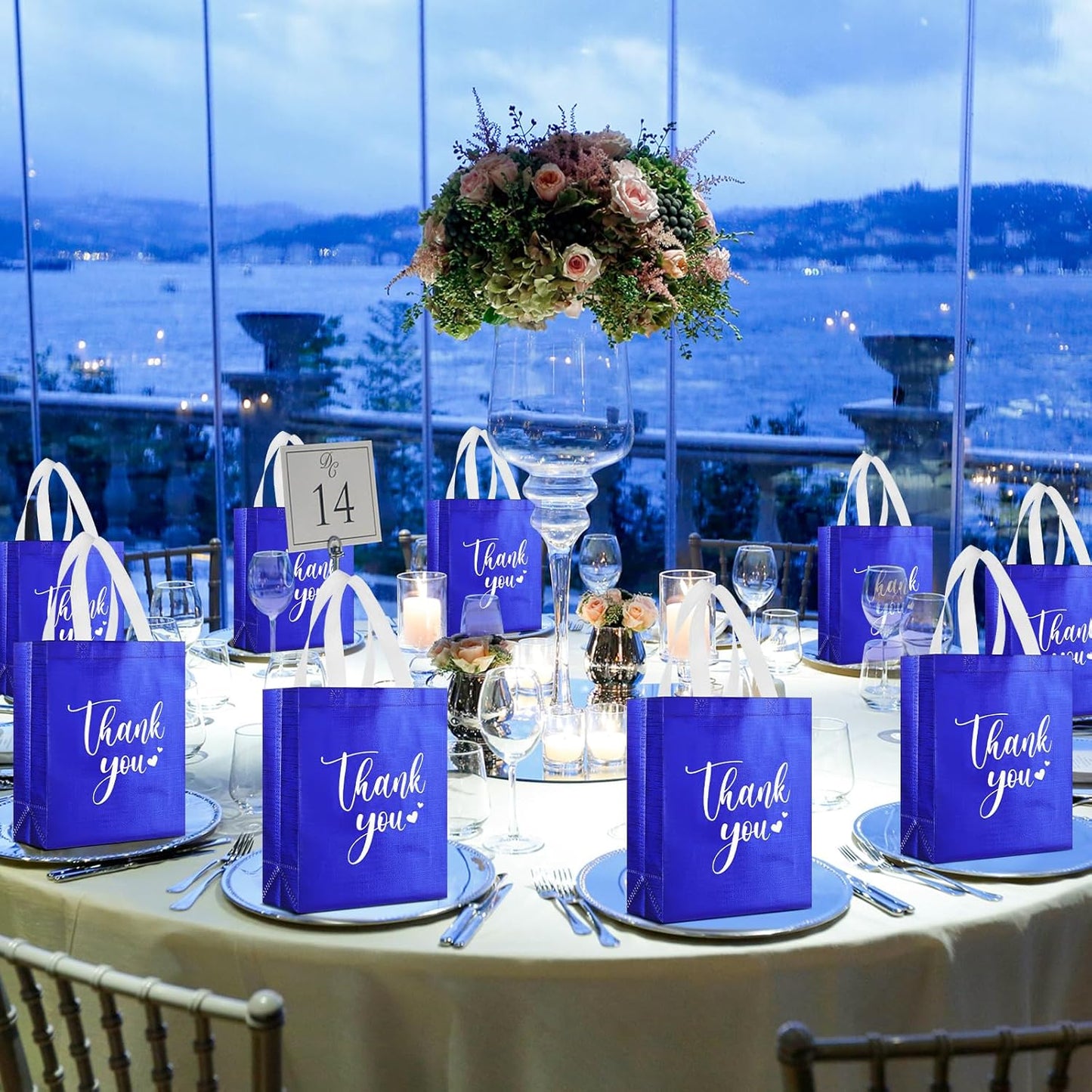 Sweetude 30 Pcs Thank You Gift Bags with Handles Bulk Reusable Goodie Bag Non Woven Foldable Handbag for Graduation Wedding Bridesmaid Gifts(10 x 8 x 4 Inch,Royal Blue)