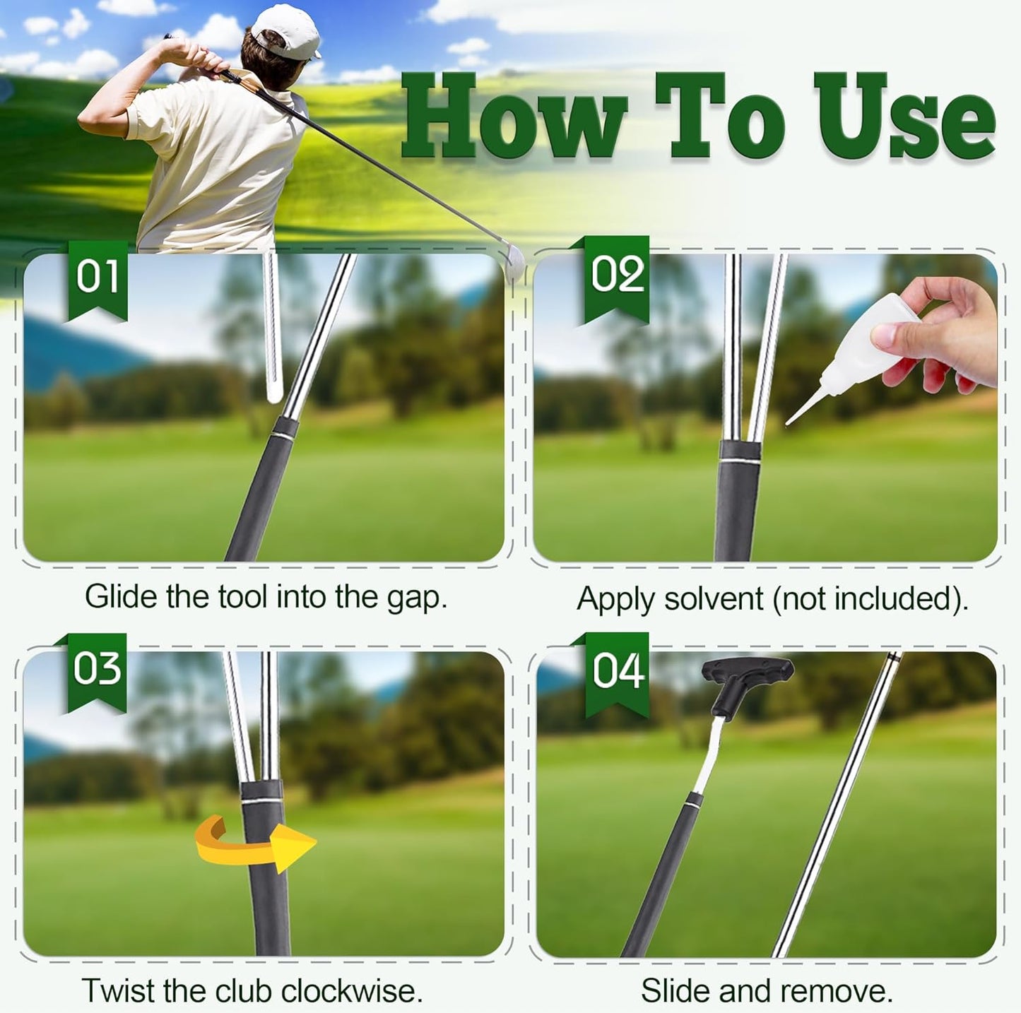 Golf Grip Removal Tool, 12.2" V-Groove Golf Grip Remover Saver Gripping Tool Standard Length Swinging Golf Grip Remover Kit