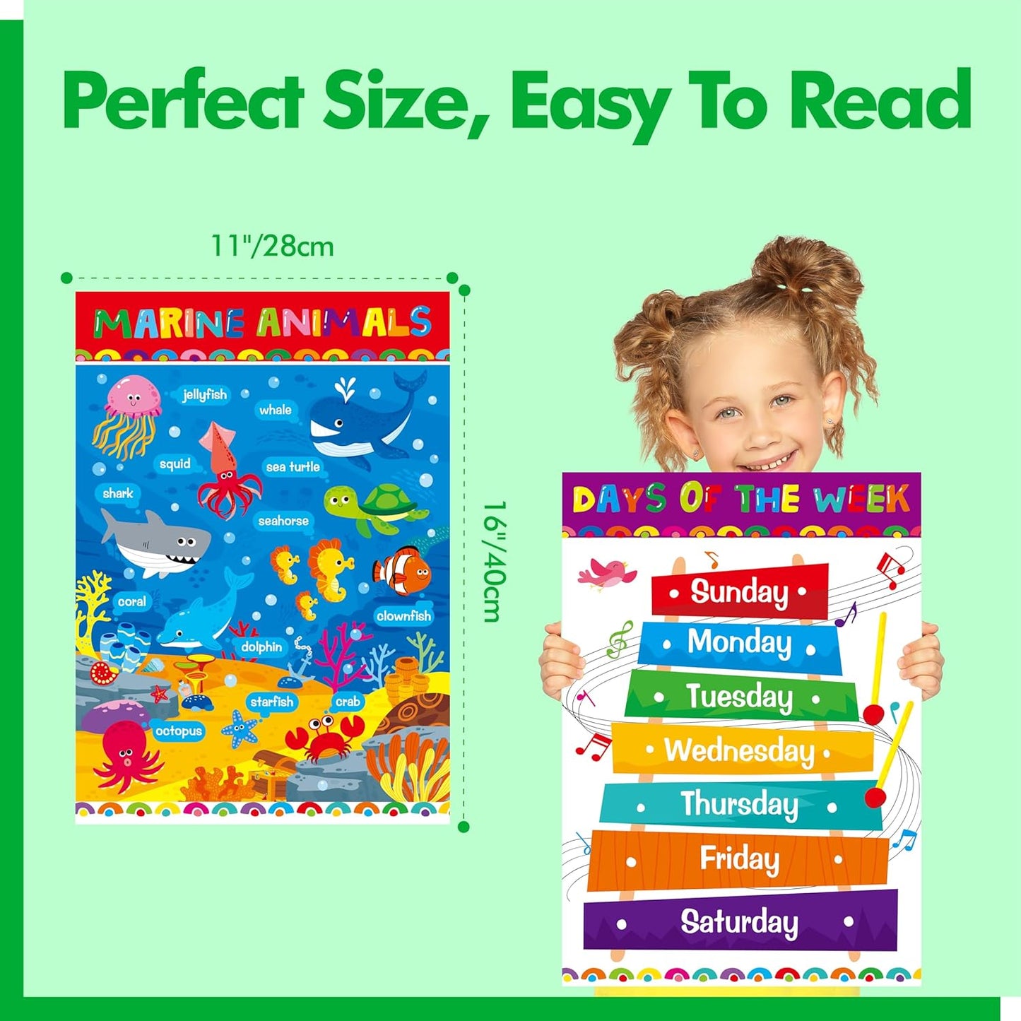 28 Educational Posters for Kids, All-in-One Set Learning Posters-Alphabet, Animals, Multiplication Chart, USA, World Map, Shapes, PET Film Coated School Supplies For Kindergarten, Preschool, Classroom