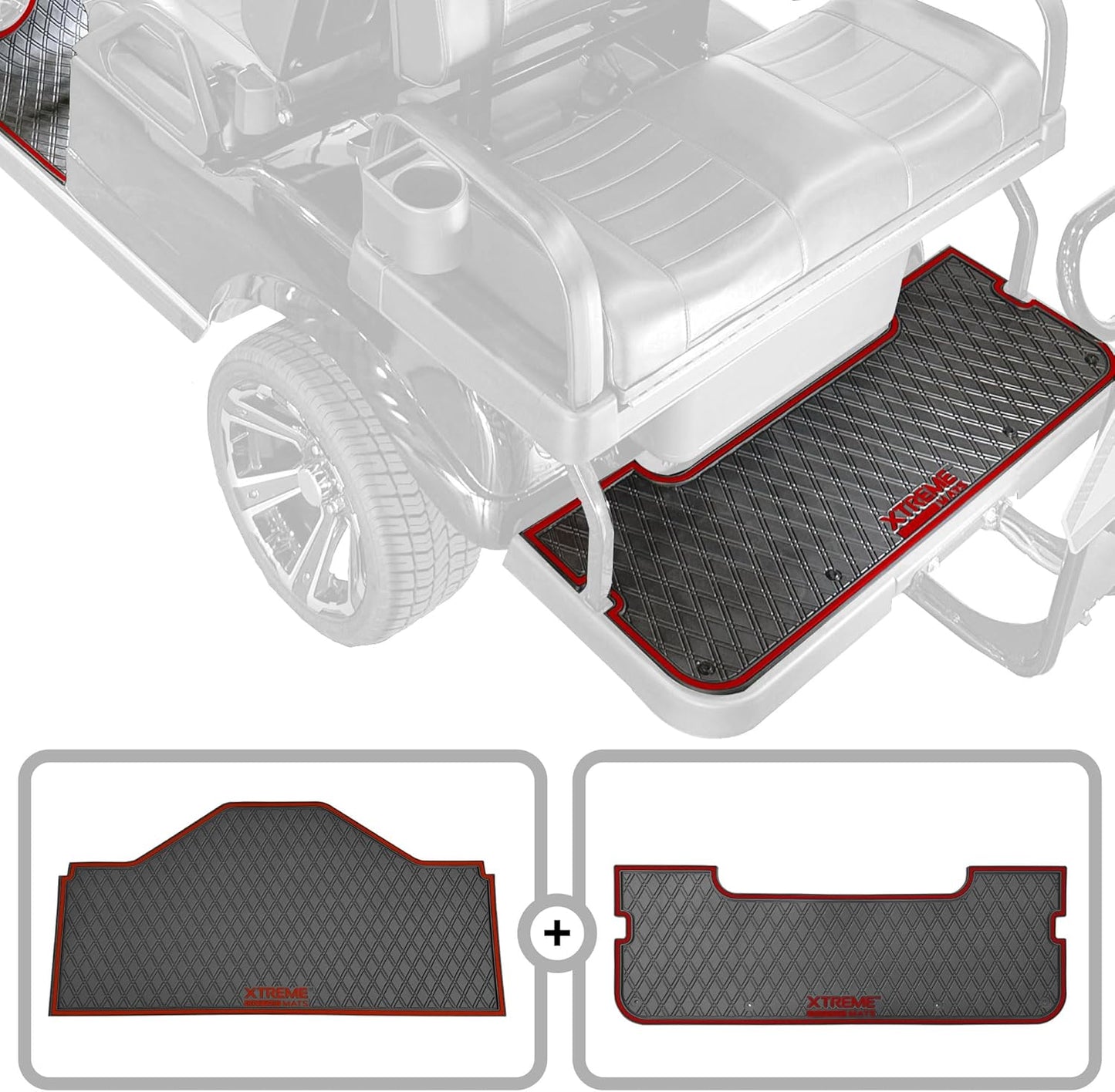 Evolution D5 Golf Cart Floor Mat Set- Rubber Double Diamond Design - Fits D5 2+2 (2 Forward + 2 Rear Facing) Including Evolution Maverick and Ranger Trims (Flamenco Trim, D5 2+2 Front & Rear Facing)