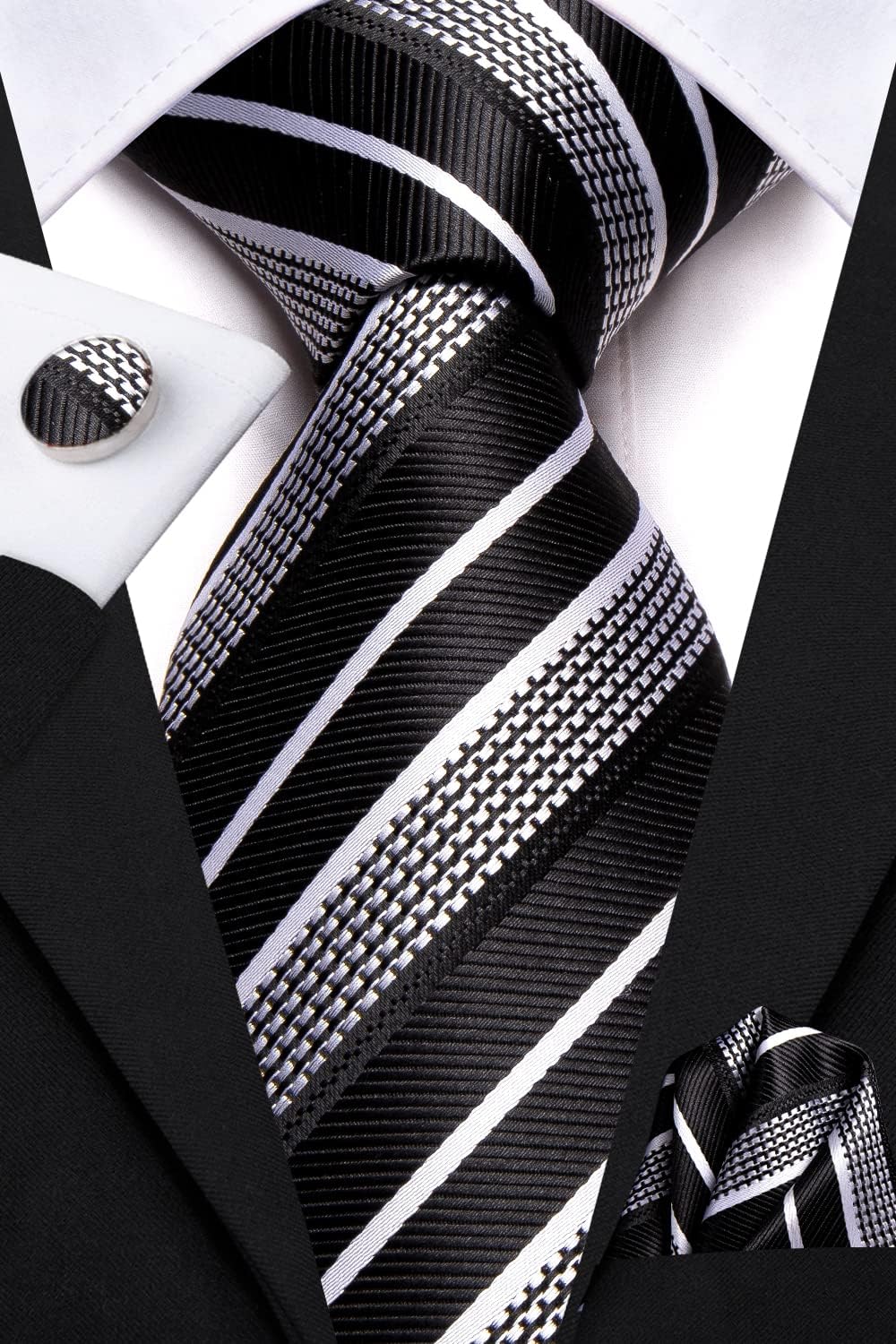 Hi-Tie Men 63inches Tie Set Extra Long Necktie Paisley Tie Pocket Suqare Cufflinks Big and Tall Men Tie