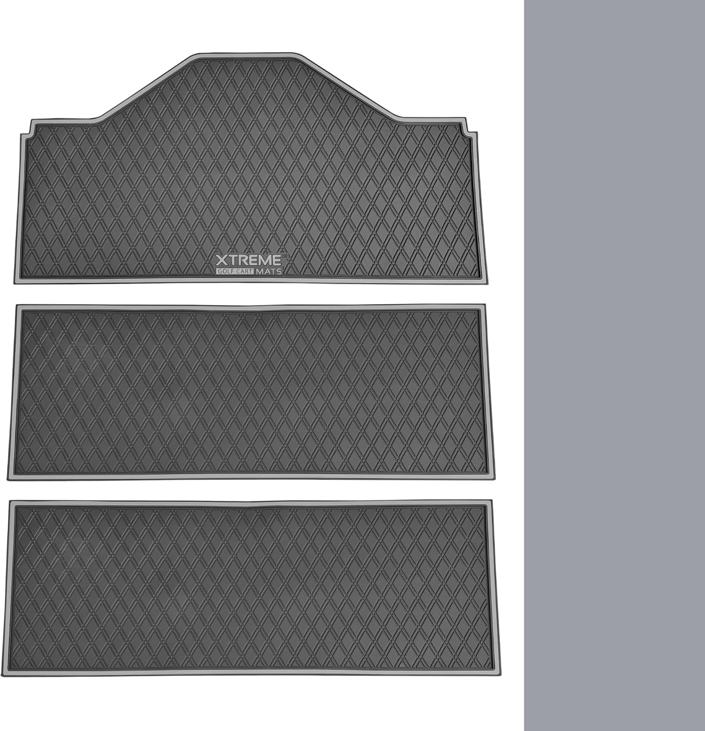 Xtreme MATS Evolution D5 Golf Cart Floor Mat Set- Rubber Double Diamond Design - Fits DMAX, GT 4 & 6, D5 6F Including Maverick and Ranger Trims (Grey Trim, D5 6F 1st, 2nd, & 3rd Rows Forward Facing)