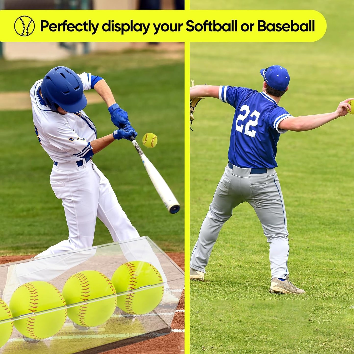 Softball Display Case for 4 Pack in one,Acrylic Baseball Holder Display Stand,Golf Ball Display Case,Clear Display box for Tennis Ball Sports Ball Storage with Base and Mirror Base(need Self-assembly)