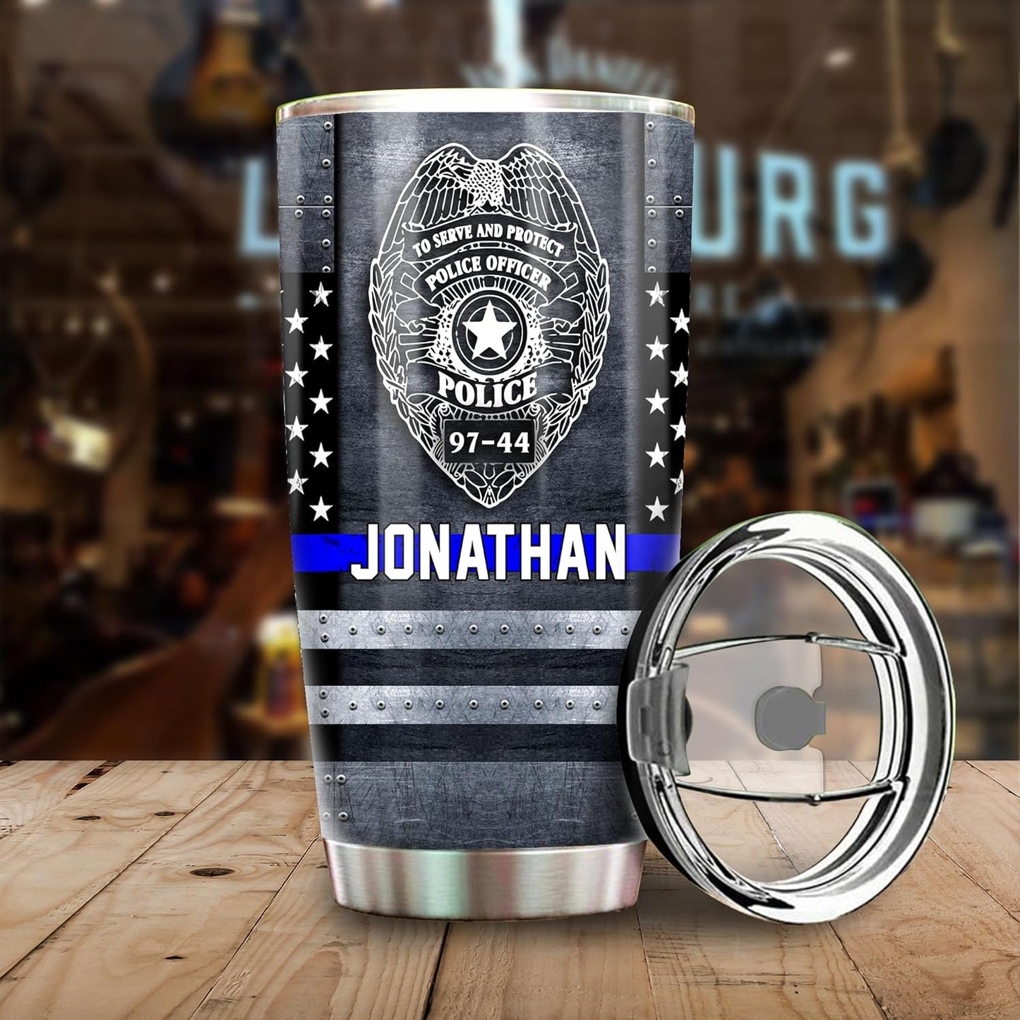 Police Officer Gifts - Custom Name Badge Number Thin Blue Line Lives Matter Flag Tumbler - Police Academy Graduation Retirement Birthday Gifts - 20oz Tumbler With Lid
