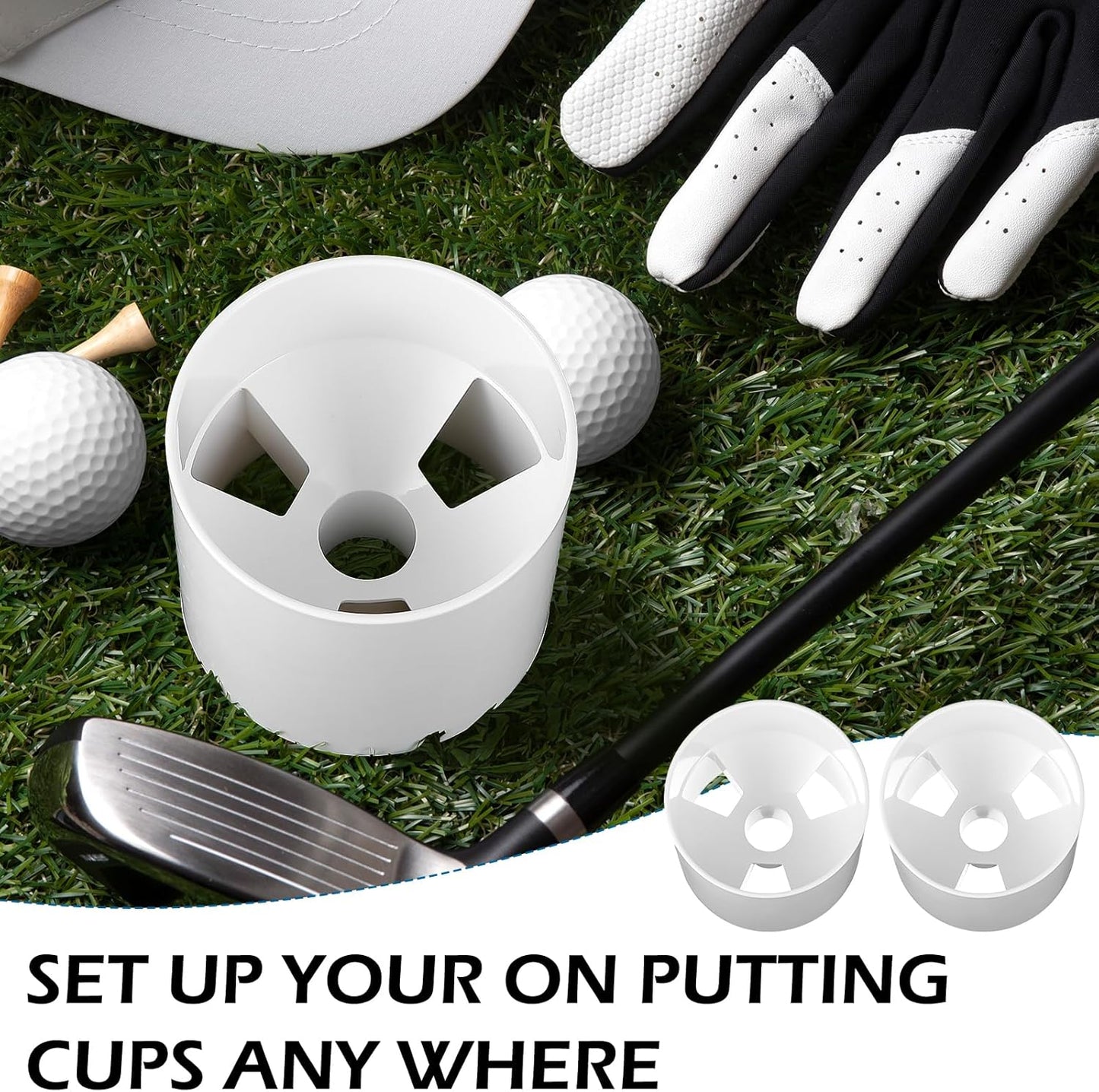 4PCS White Golf Hole Cups, 3.9" Depth & 4.3" Diameter, ABS Plastic Putting Green Cups with Drain Holes for Outdoor Backyard Practice