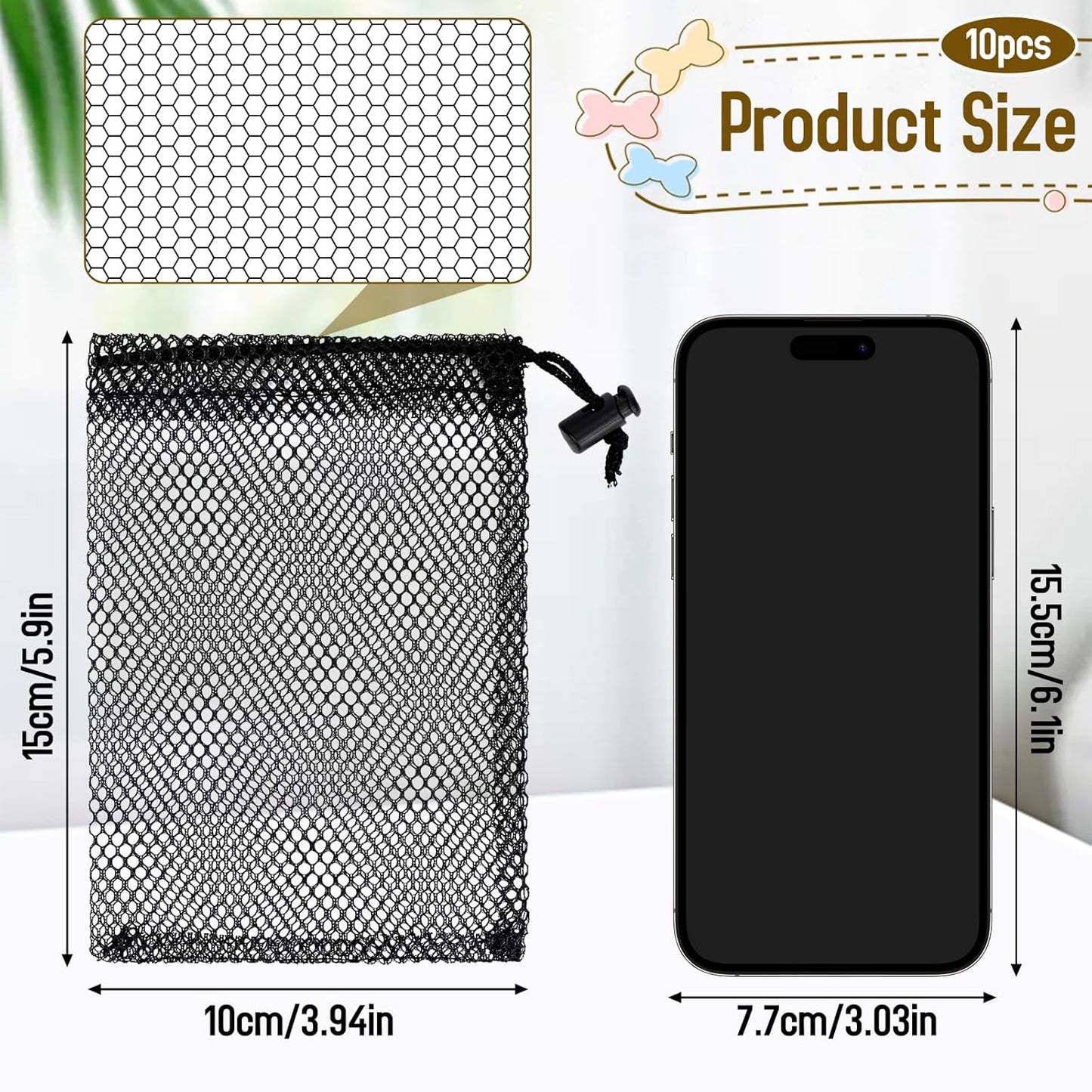 Sliverdew 10PCS Small Mesh Bags Drawstring Black Mesh Drawstring Bag Mini Nylon Net Bag with Drawstrings Small Travel Stuff Bags 6 x 4 inch