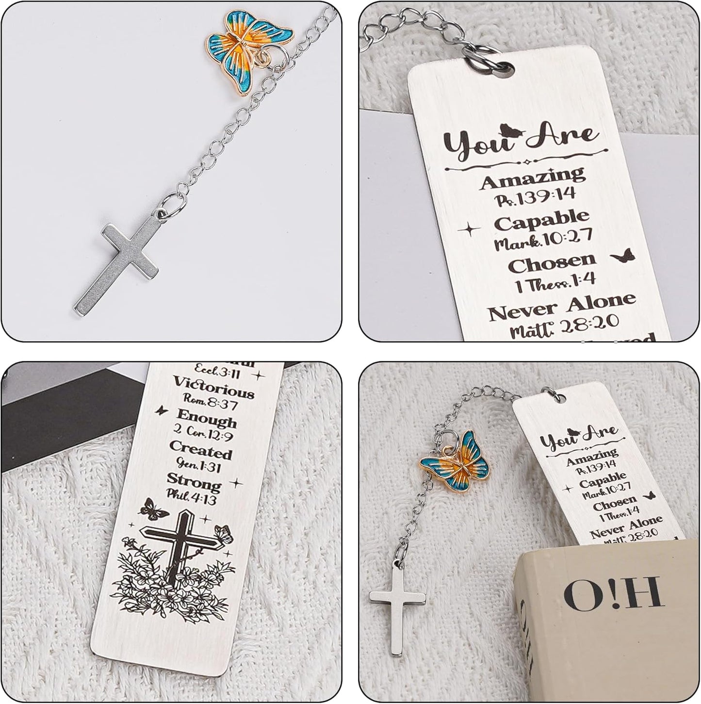 Metal Christian Bookmark for Women - Bible Book Marks with Scripture Verse Cross, Inspirational Religious Gifts for Baptism First Communion Birthday Graduation Back to School
