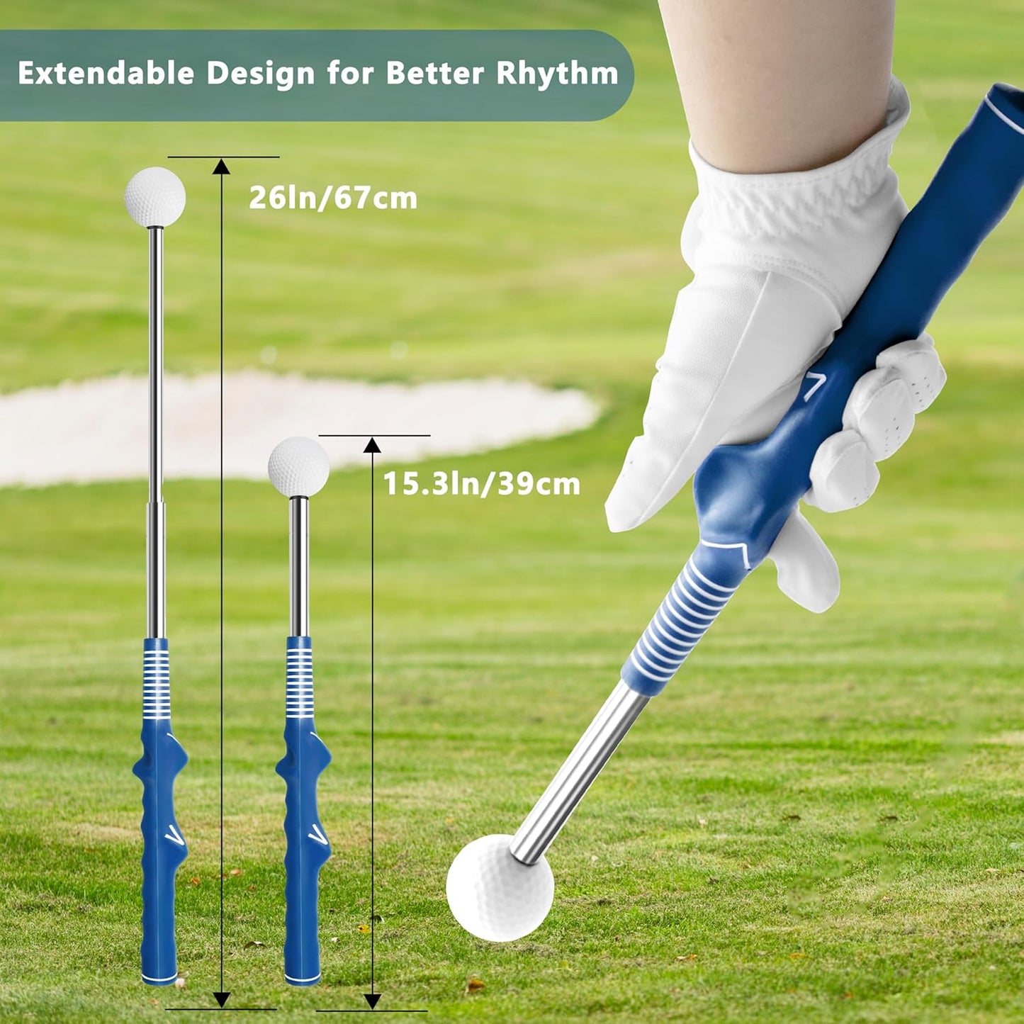 Retractable Golf Swing Training Aid:Golf Grip Trainer,Swing Trainer with Swing Sound Prompt,Feedback,for Beginners.Golf Accessories for Indoor Practice-Strength,Tempo Training.