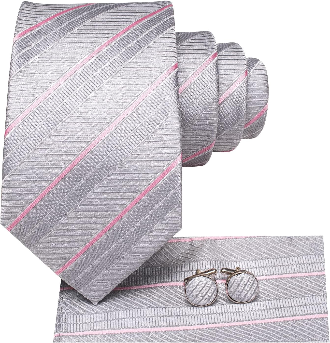Dubulle Mens Paisley Striped Tie WOVEN Necktie for Men and Handkerchief Cufflinks Set Wedding Formal Business