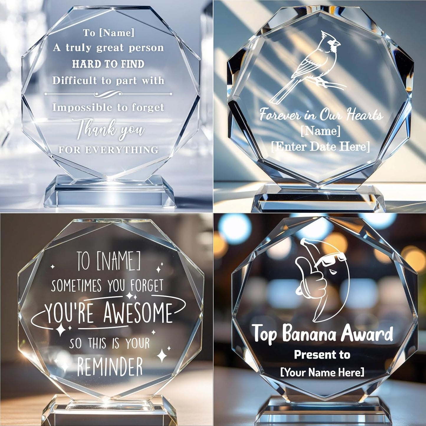 Custom Crystal Awards and Trophies – Personalized Engraved Glass Plaques for Employee Recognition, Appreciation, Farewell, Retirement, Coworker Gifts, Sports Achievements