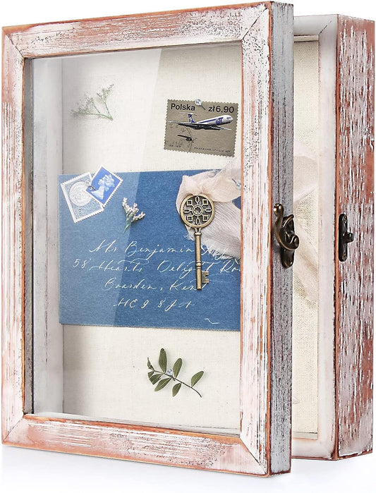 TJ.MOREE Shadow Box Frame 8 x 10 Flower Shadowbox Display Case Picture Frame with Linen Back Memorabilia Bouquet Medals Military Photos Memory Box- White Pink