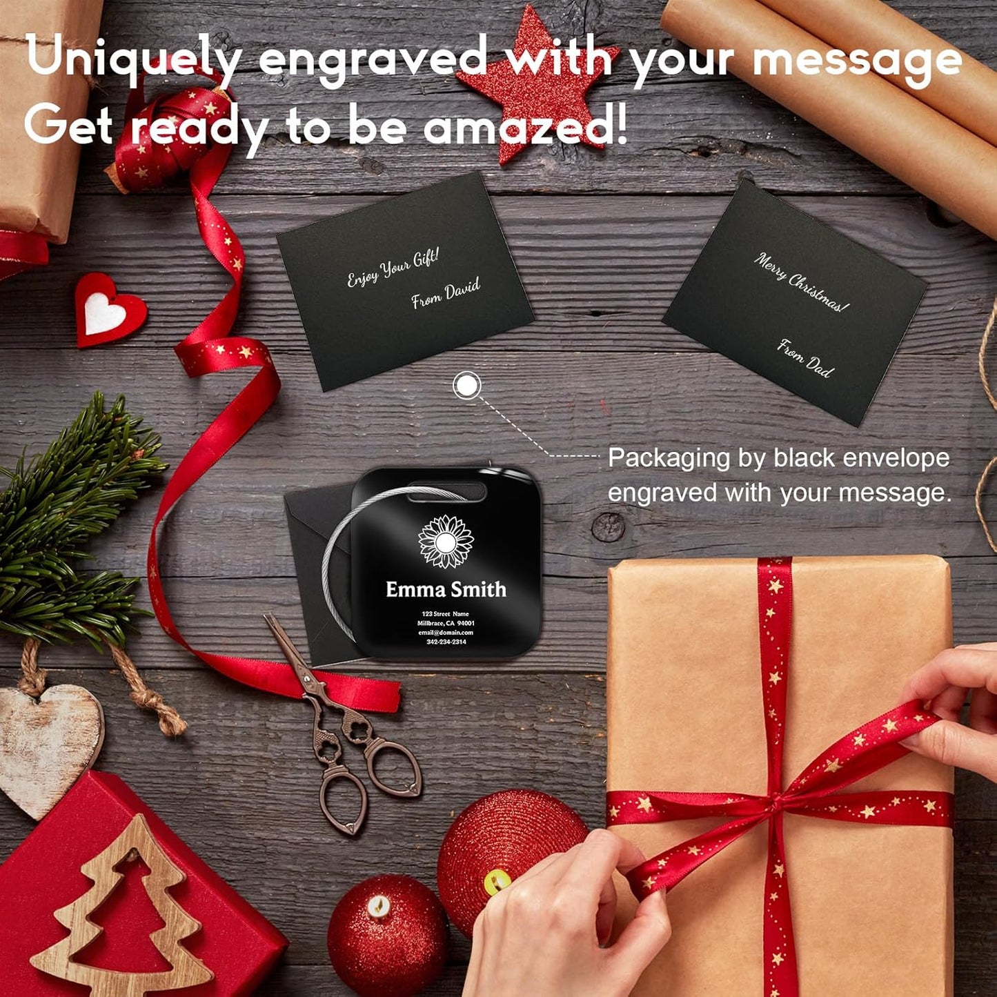 Customized Stainless Steel Luggage Tags: Personalize Your Suitcases, Backpacks, and Bags with Your Text (Black)