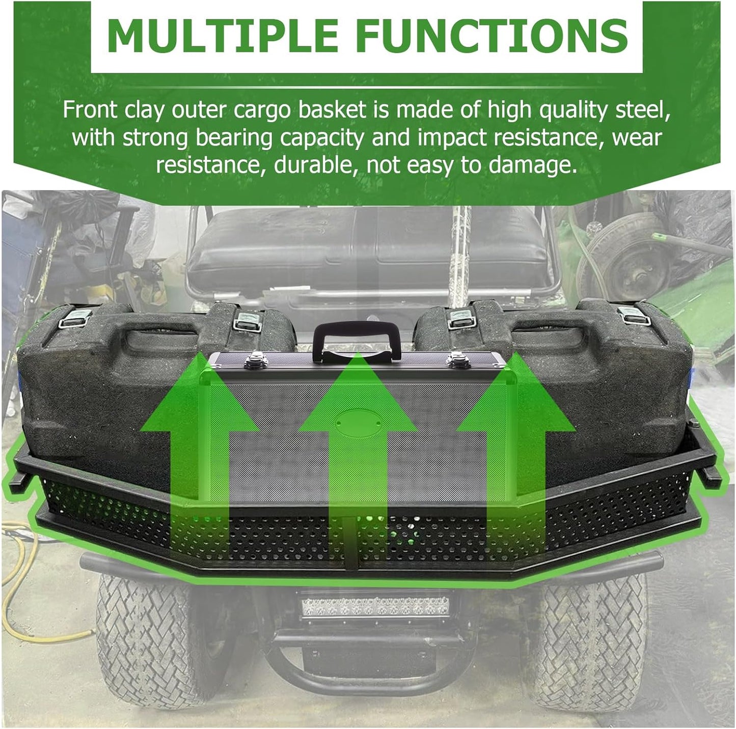 HECASA Black Front Clay Outer Cargo Basket w/Mounting Brackets Compatible with Club Car DS Golf Cart Gas & Electric Models (Hardware Included)