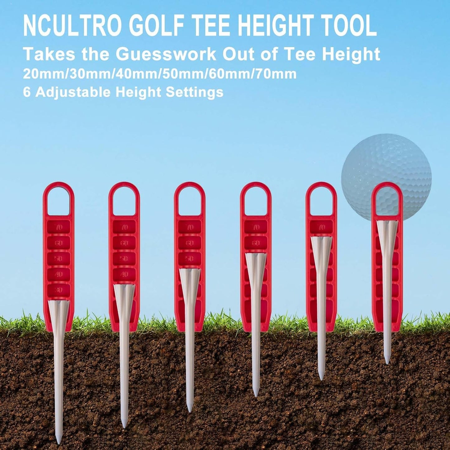 Golf Tee Height Setter Tool with 6 Adjustable Settings, for Consistent Swings and Accuracy, Fits Most Standard Tees, Portable On-Course Golf Swing Aid