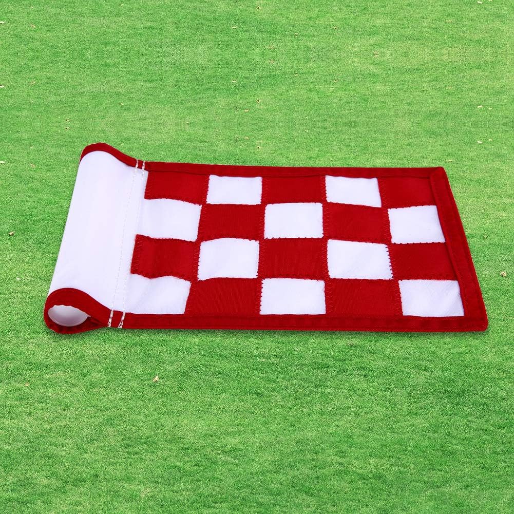 Nylon Golf Putting Green Flags - Solid & Checkered, Indoor/Outdoor, 8.7"x6" (White-Red)