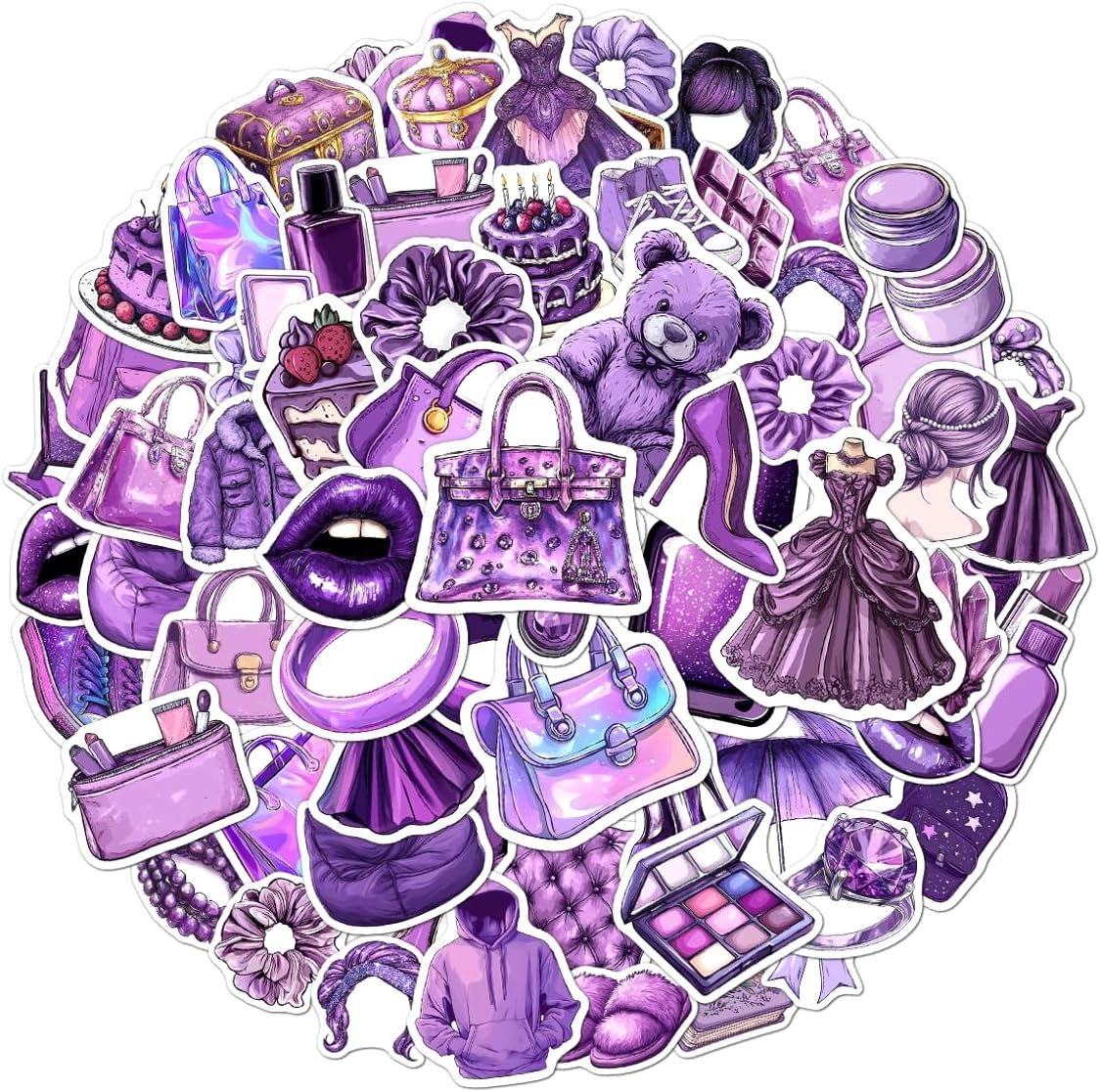 108 PCS Purple Aesthetic Vinyl Stickers for Girls Teens, Waterproof Cute Lavender Stickers Pack for Laptop, Water Bottle, Phone, Skateboard, Trendy Decorations and Gifts