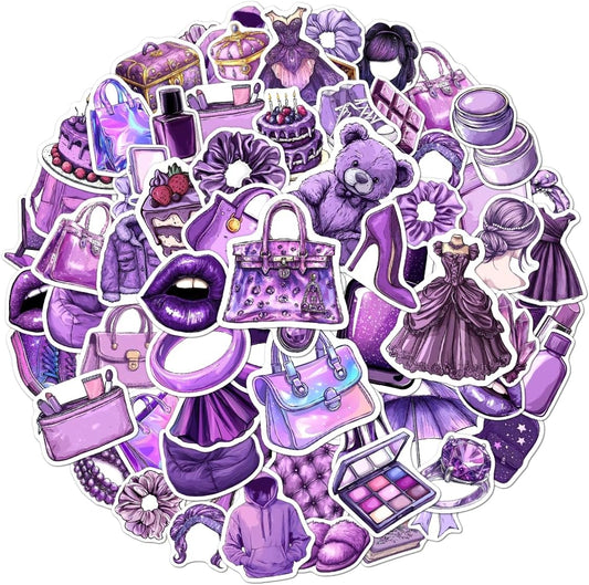108 PCS Purple Aesthetic Vinyl Stickers for Girls Teens, Waterproof Cute Lavender Stickers Pack for Laptop, Water Bottle, Phone, Skateboard, Trendy Decorations and Gifts