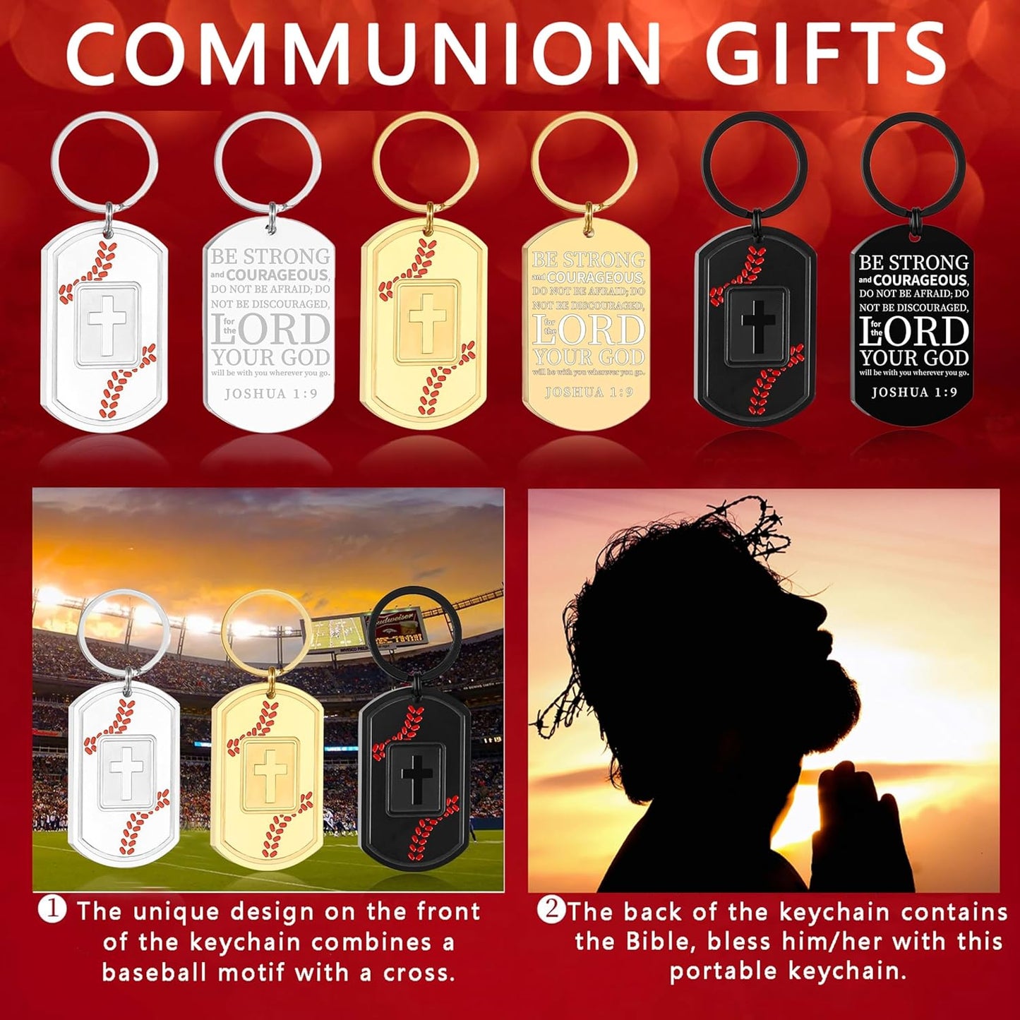 Football/Baseball/Soccer/Basketball Keychain for Men First Communion Baptism Confirmation Mens Gifts