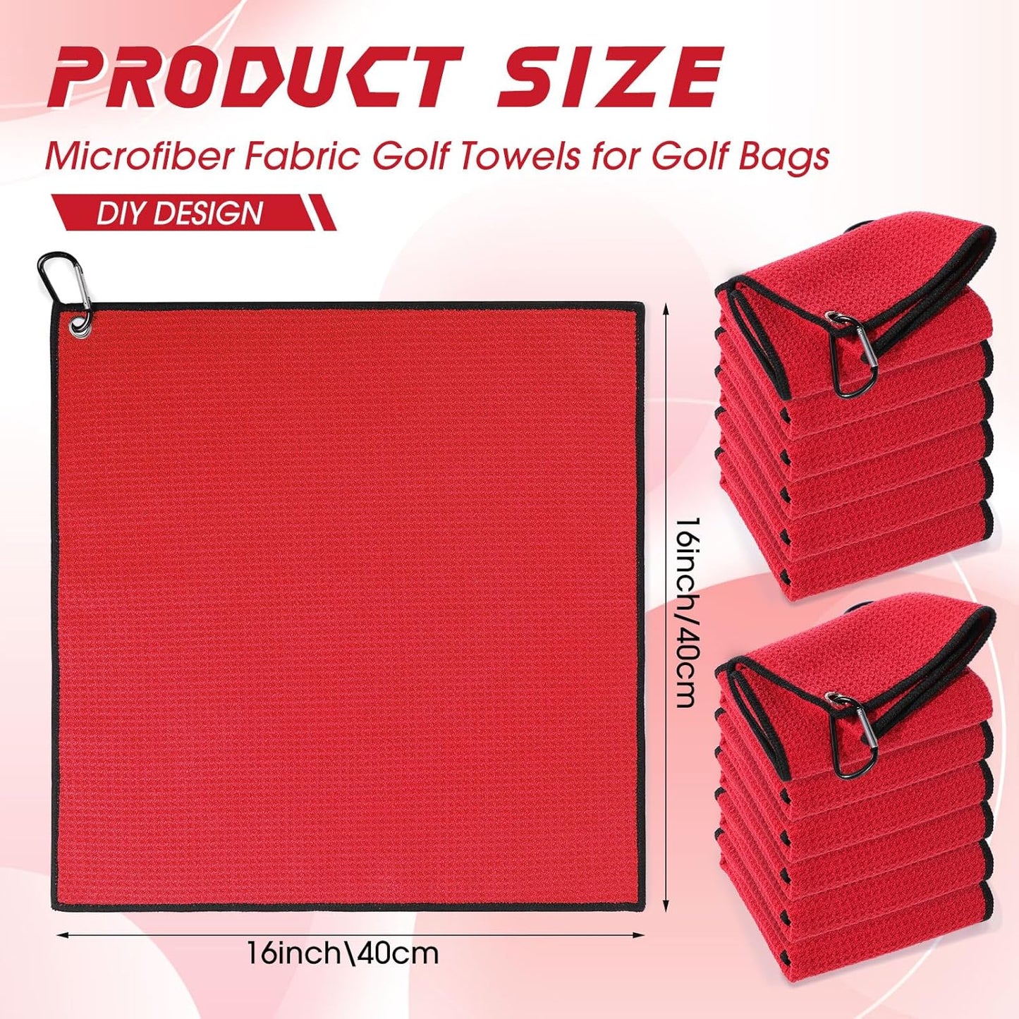 Batiyeer 12 Pcs Golf Towel Bulk for Golf Bags 16'' x 16'' Microfiber Fabric Towel with Clip Waffle Pattern, Fitness, Camping, Hiking, Yoga