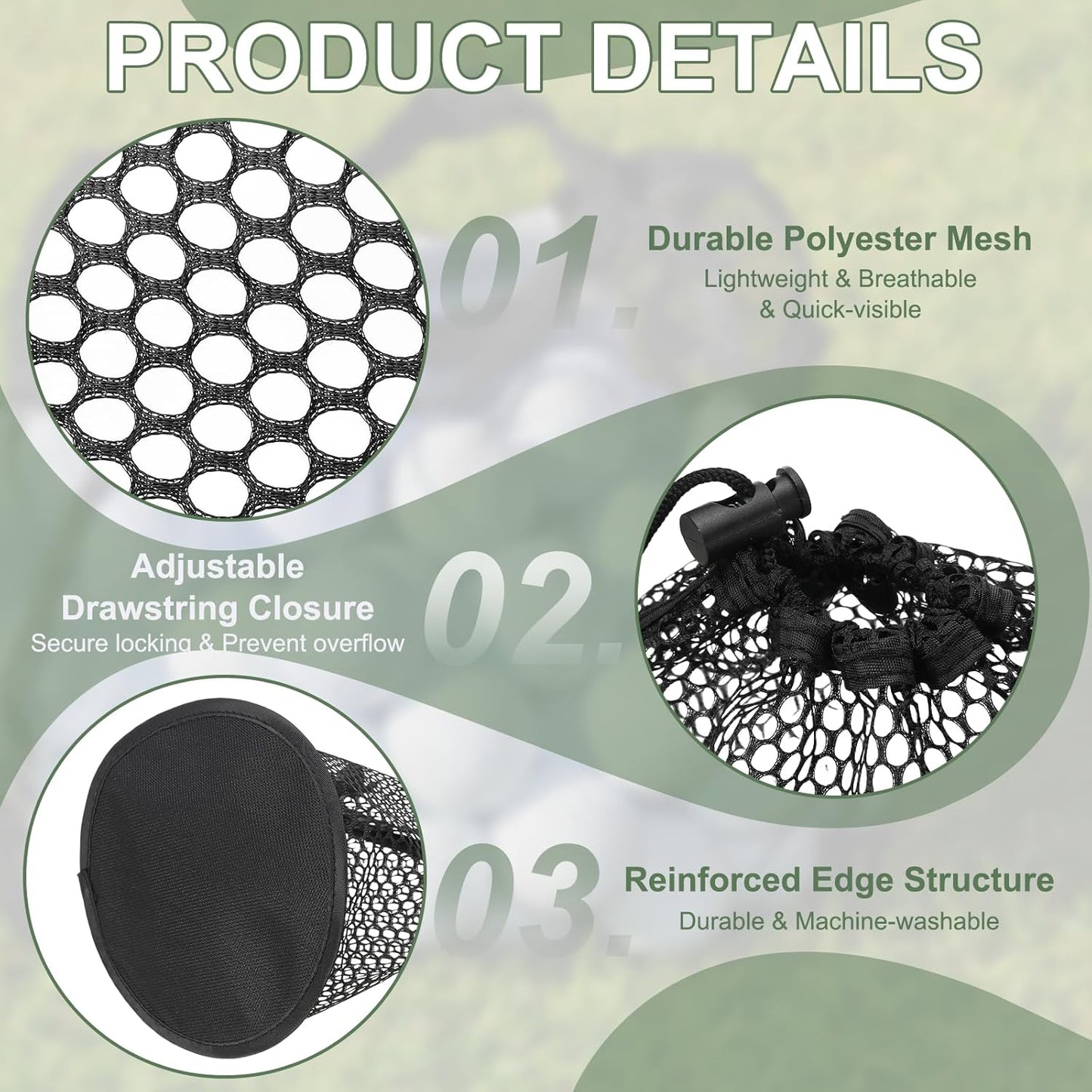 Golf Ball Storage Bag Nylon Mesh Golf Pouch with Adjustable Drawstring Closure for Sports Supplies Tennis