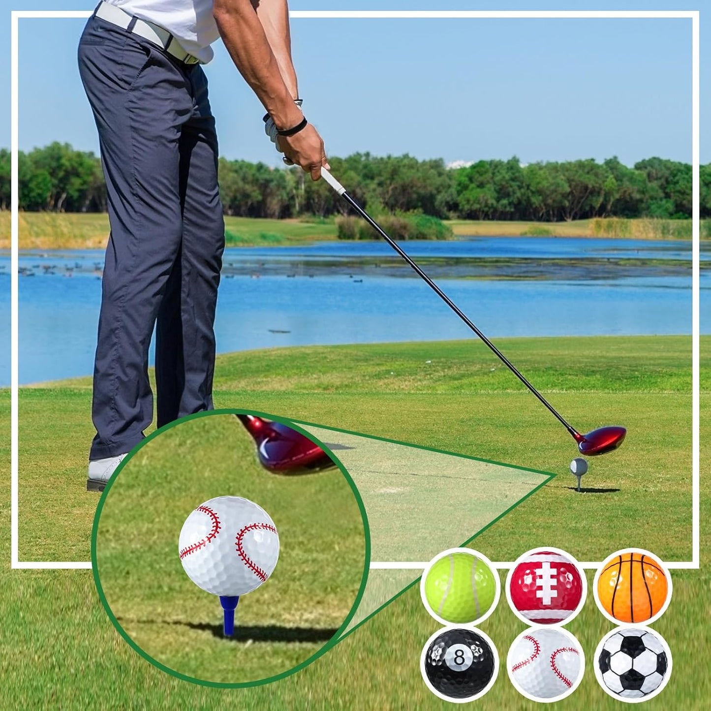 Shappy 6 Pack Novelty Golf Balls Assorted Funny Colored Kits and 1 Pcs Golf Tee Holder Keychain with Balls Marker for Putting Driving Hitting Swing Training Men Adult