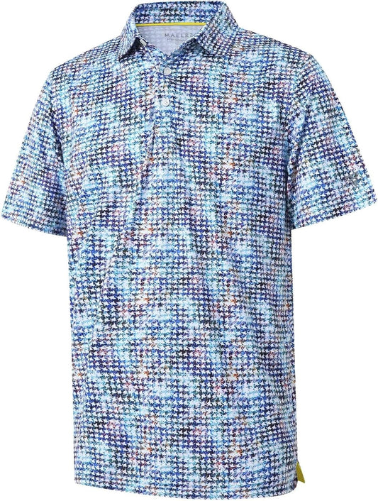 Golf Shirts for Men Dry Fit Short Sleeve Print Performance Moisture Wicking Polo Shirt