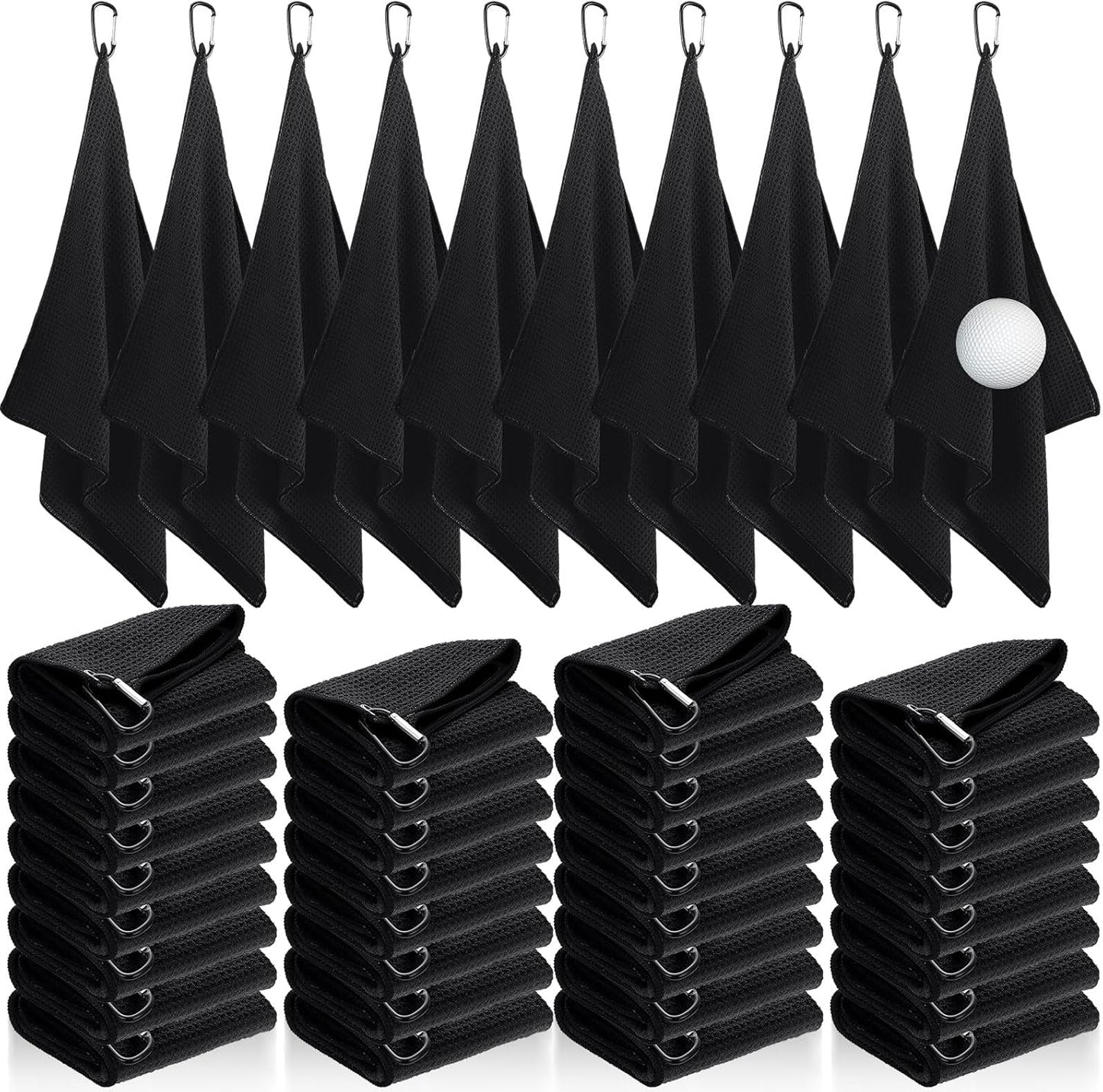Batiyeer Golf Towels Bulk for Bags 16'' x 24'' Microfiber Waffle Pattern Golf Towels Trifold with Clip for Hiking,Tournament, Yoga