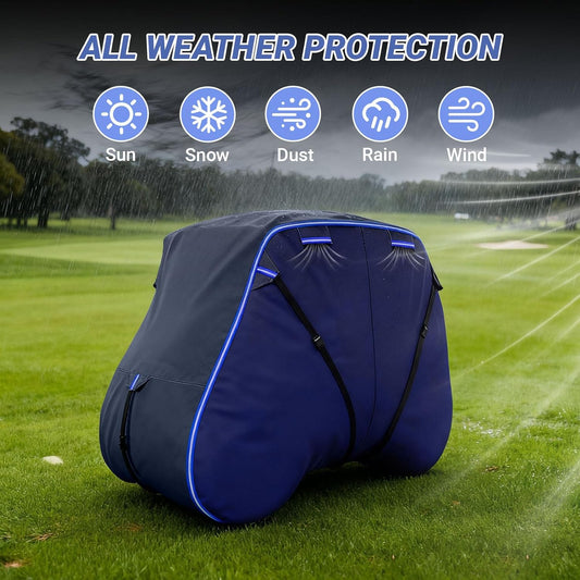 Golf Cart Cover Suitable 2+2/4 Passenger for Yamaha/EZGO Club Cart Heavy Duty 420D Waterproof Windproof Golf Cart Cover All-Weather Protection with Zipper Door Blue/Gray