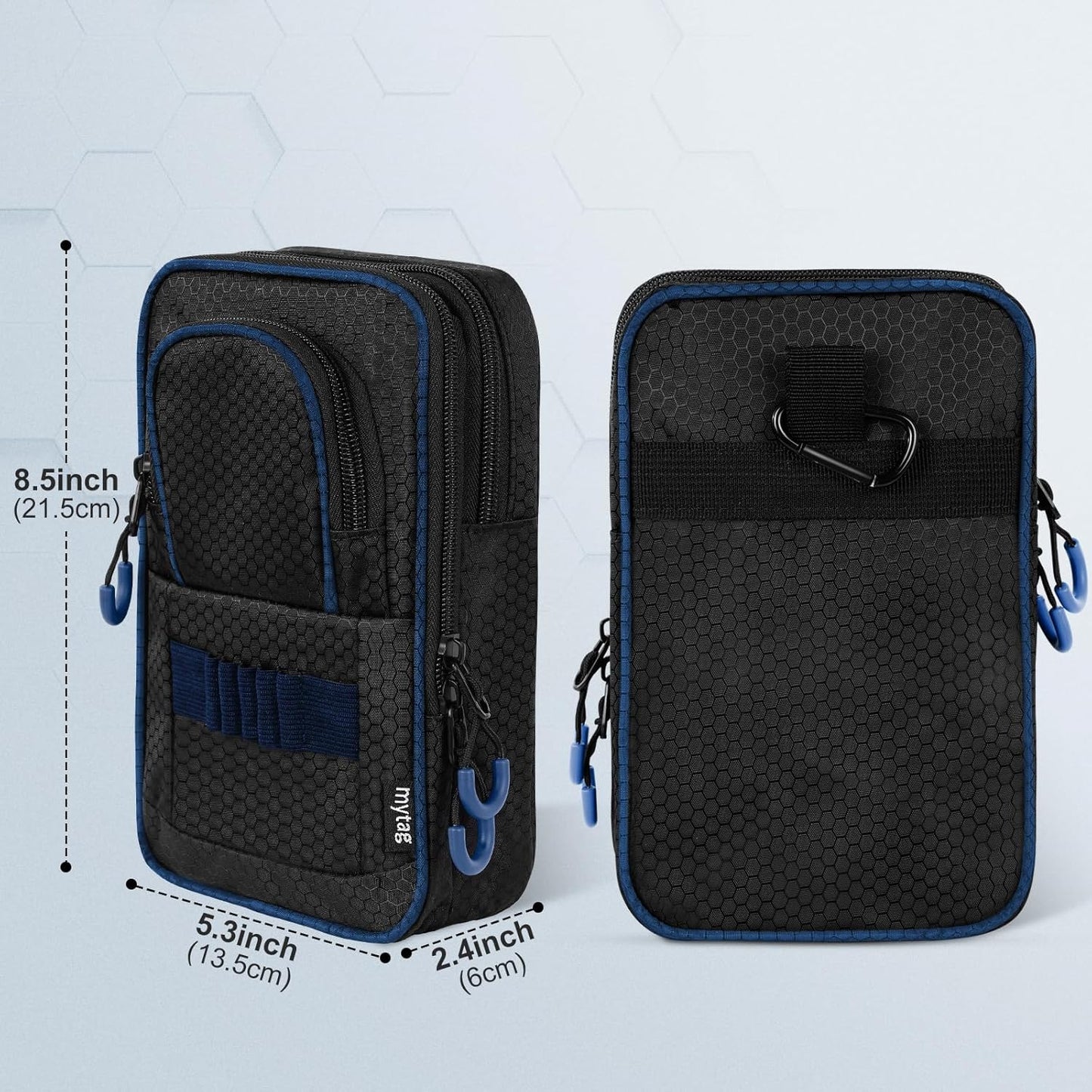 mytag Golf Ball Bag Pouch | Store 12-15 Balls, Golf Valuables Pouch Portable Outfit Organizer Bag Organizer Case Multipocket (Blue/Black)