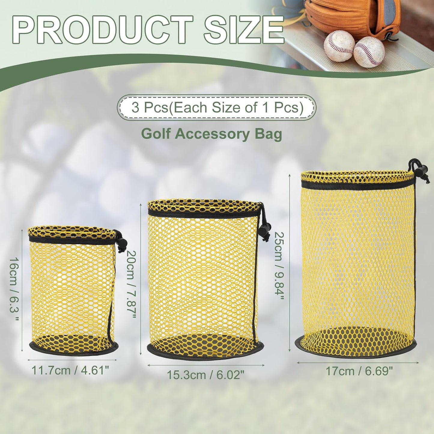 Golf Ball Storage Bag Nylon Mesh Golf Pouch with Adjustable Drawstring Closure for Sports Supplies Tennis
