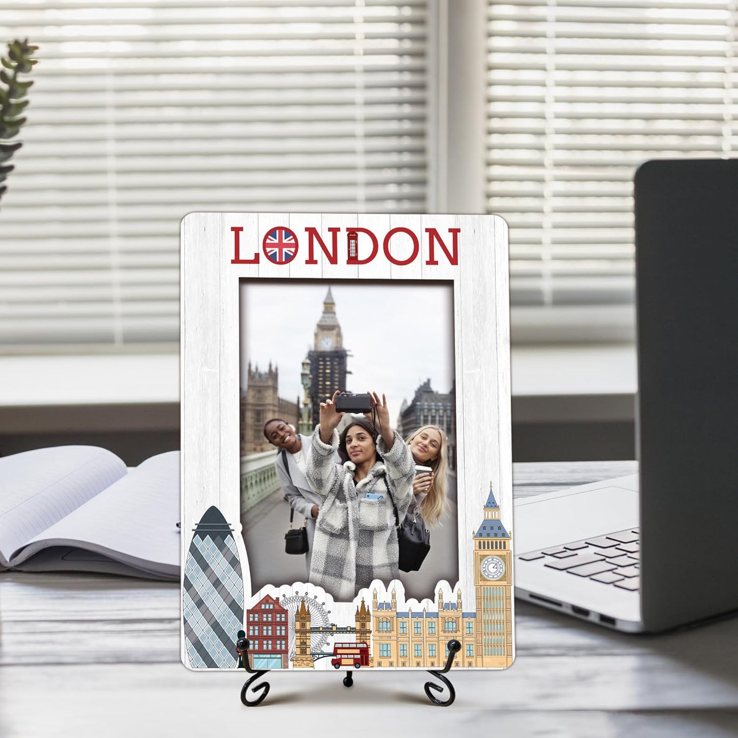 London Travel Picture Frame, 5 x 8 London Themed Wooden Photo Frame with Stand, Vacation Anniversary Honeymoon Gifts For Friend Family Couples, Home Office Desk Decorations-A20