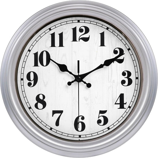 JENLYSTIME 12 Inch Retro Wall Clock Silent Non Ticking Battery Operated Movement Easy to Read Wall Clocks Decorate for Bedroom Living Room Kitchen Office(Silver)