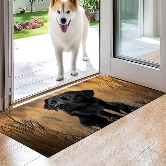 Black Lab Portrait Indoor Door Mat,Stunning Labrador Natural Field Floor Doormat,17x29.5in,Non Woven Non Slip Rubber Backing Dog Rug for Porch Insider,Bedroom,Doormats Gifts,Rv Camper Decor