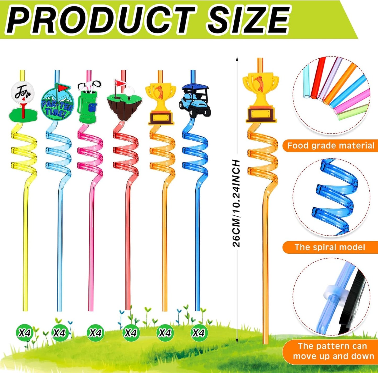 24 Pack Golf Party Decorations Favors Straws Golf Theme Birthday Party Supplies Par Tee Fore Time Decorative PET Drinking Straws Sports Themed Party Decorations for Kids Boys Baby Shower Retirement