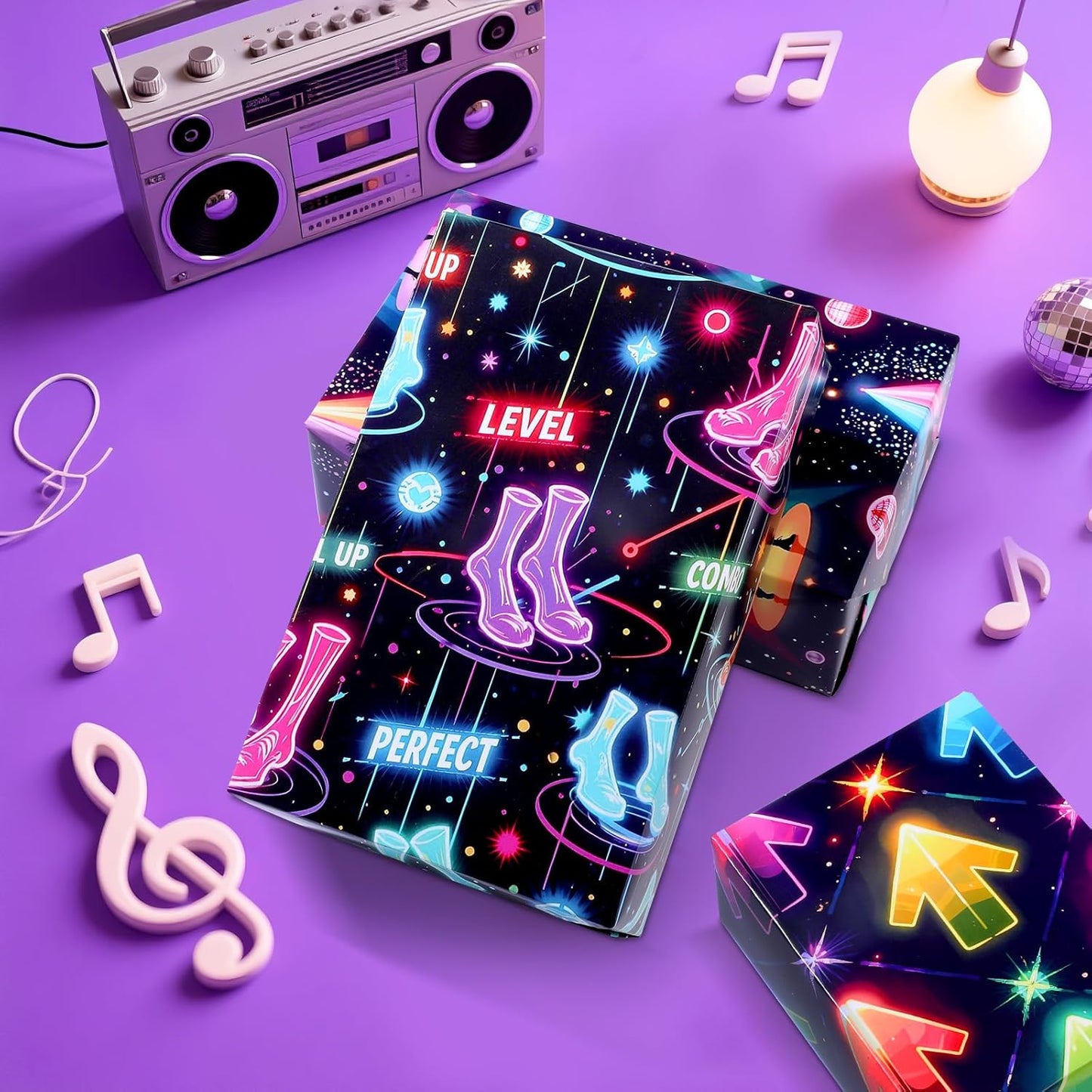 Pineraap Neon Dance Wrapping Paper 12 Sheets, Disco theme Gift Wrap for Gamers,Dance Enthusiasts,20"×28"